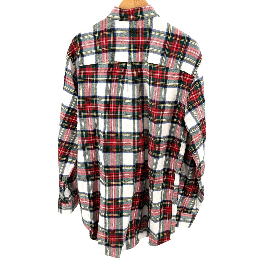 Vintage 90s Lands' End White Red Plaid 100% Cotton Button Down Flannel Shirt