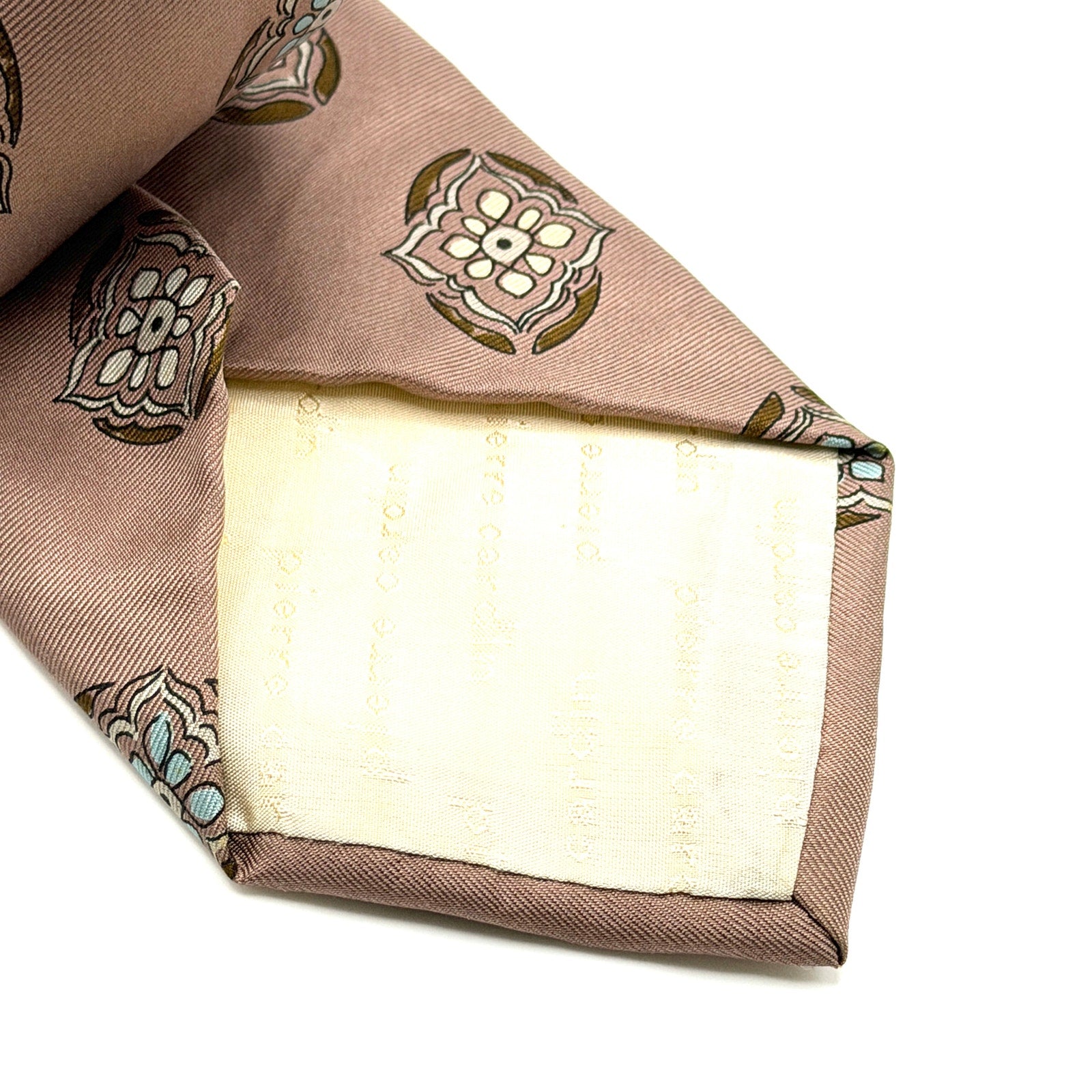 Vintage 70s Pierre Cardin Dusty Rose 100% Silk Medallion Couture Necktie