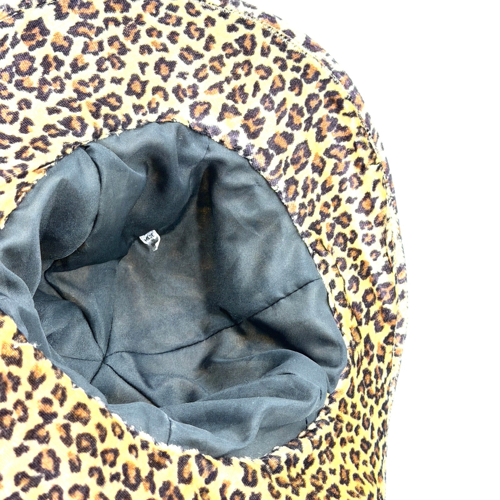 Vintage 90s Leopard Velvet Gold Studded Wire Brim Bucket Hat