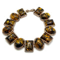 Vintage 90s Stamped Sterling Silver Green Amber Oval Rectangle Link Bracelet