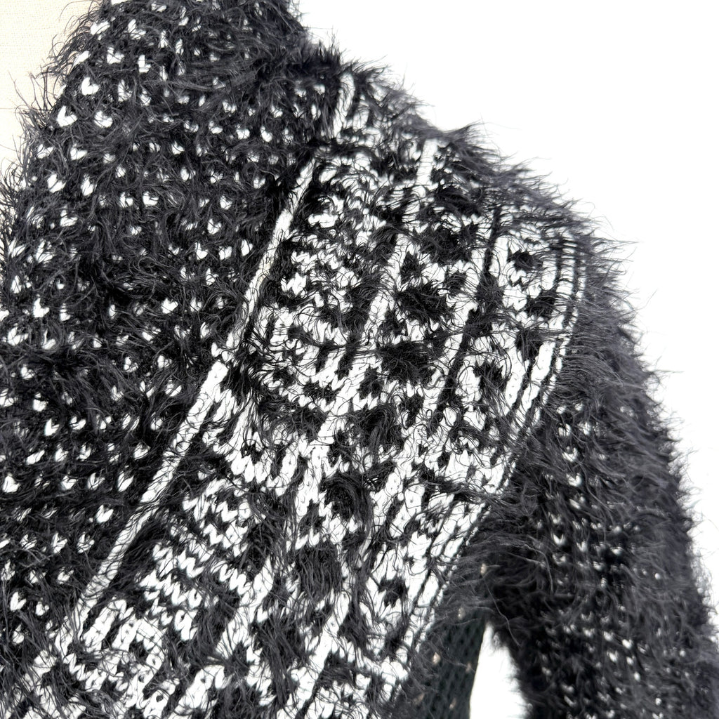 Vintage Y2K Alberto Makali Black White Studded Eyelash Knit Cardigan
