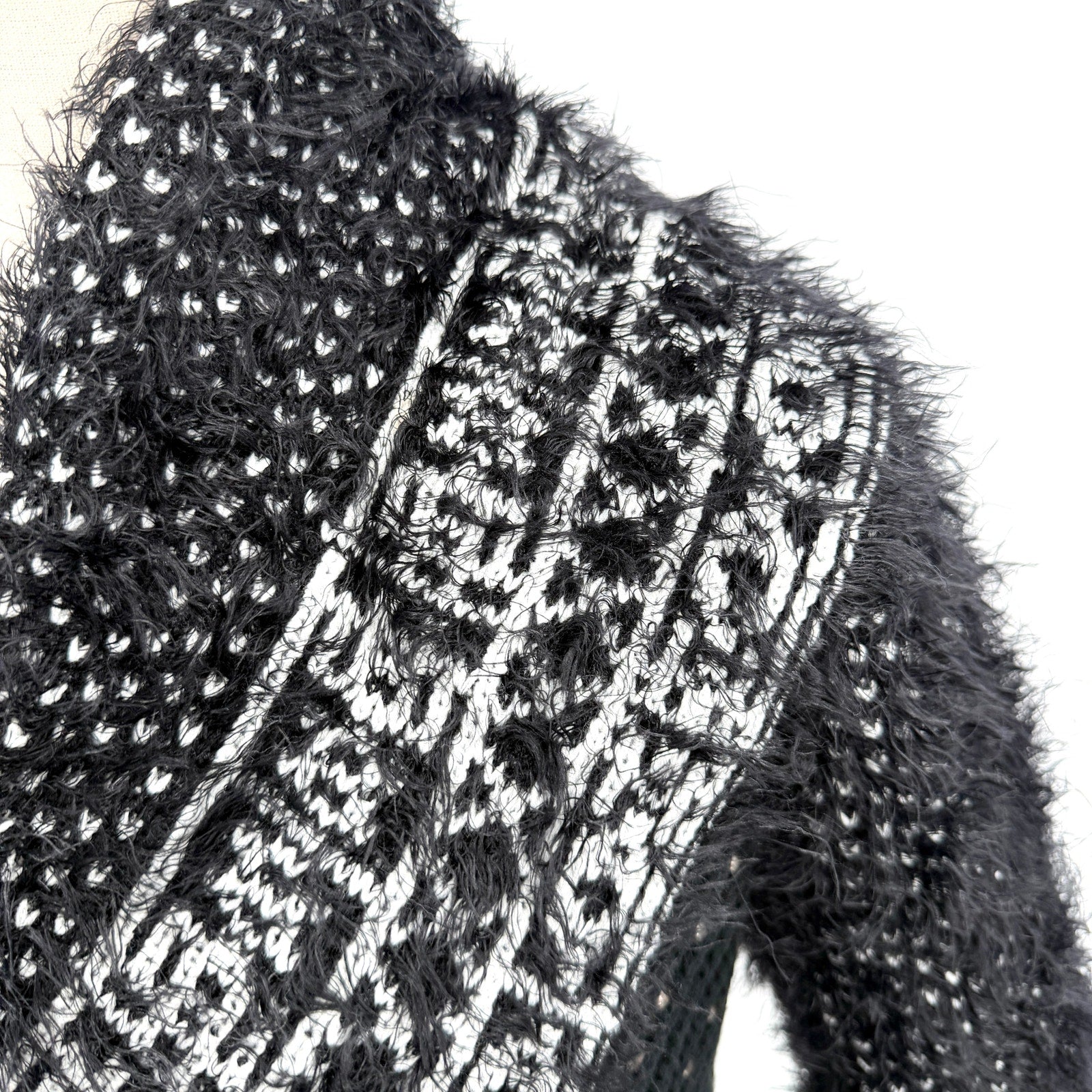 Vintage Y2K Alberto Makali Black White Studded Eyelash Knit Cardigan