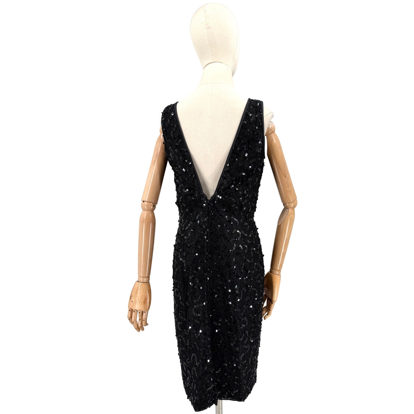 Vintage 80s Morton Myles Black Sequin Formal Glam Cocktail Dress