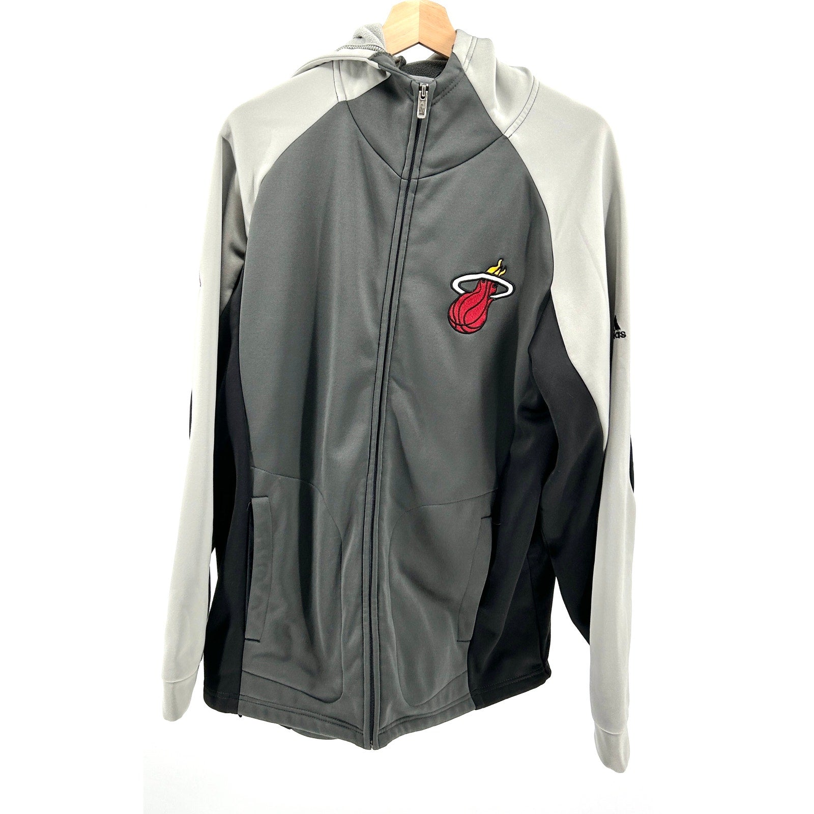 Adidas NBA Miami Heat Gray Black Colorblock Fleece Warm-up Jacket