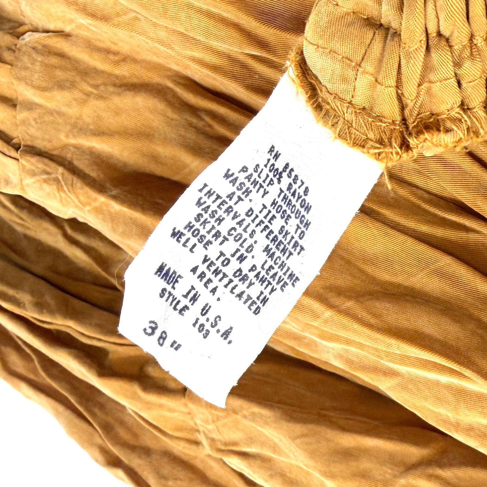 Vintage 90s Mustard Gold Crinkle 100% Rayon Tiered Maxi Peasant Skirt