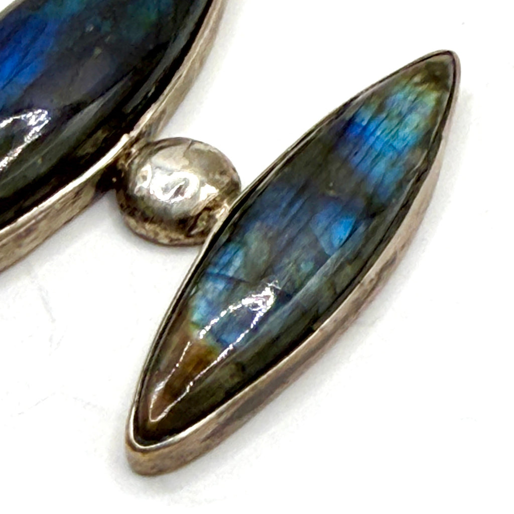 Vintage 90s Sterling Silver Stamped Blue Labradorite Statement Pendant
