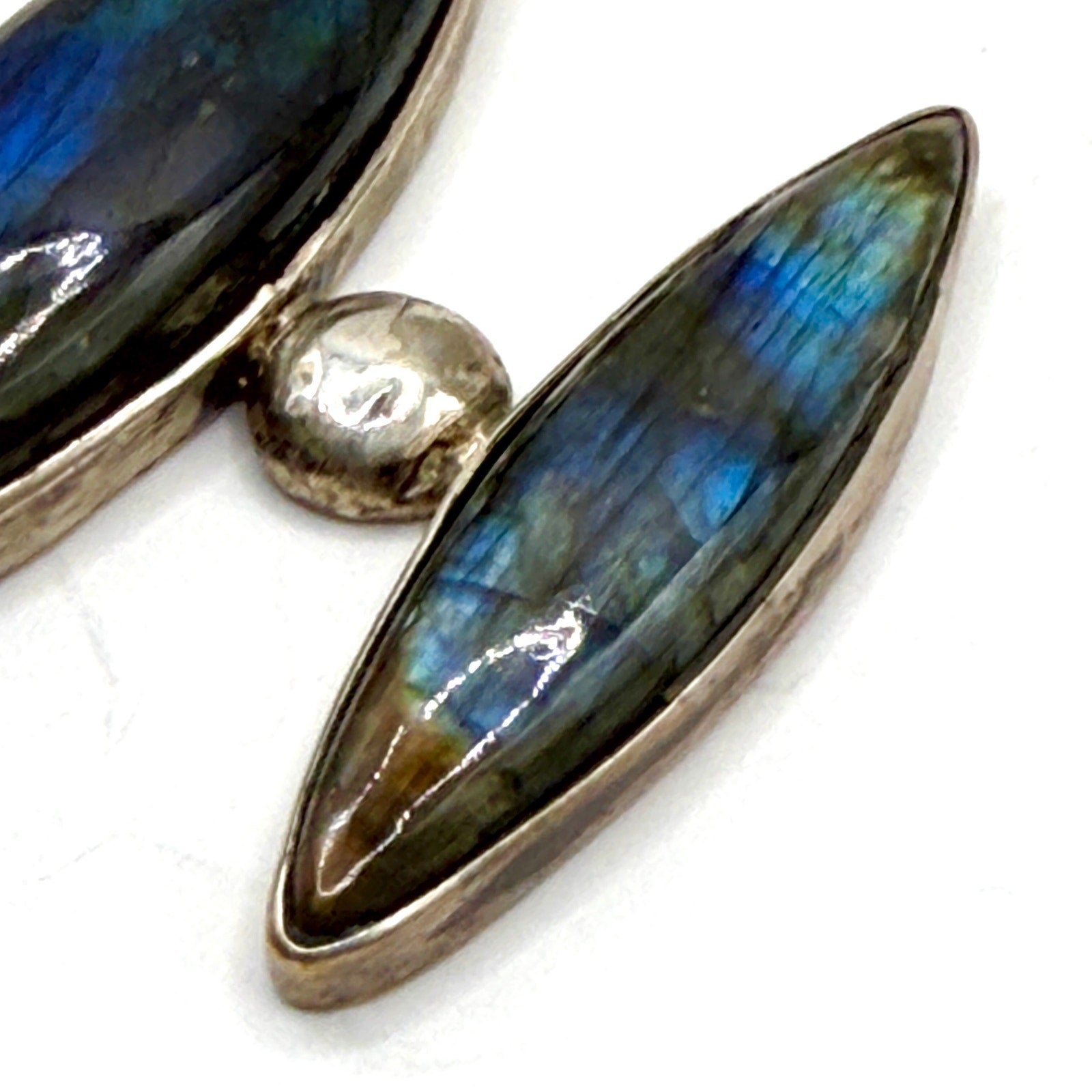 Vintage 90s Sterling Silver Stamped Blue Labradorite Statement Pendant