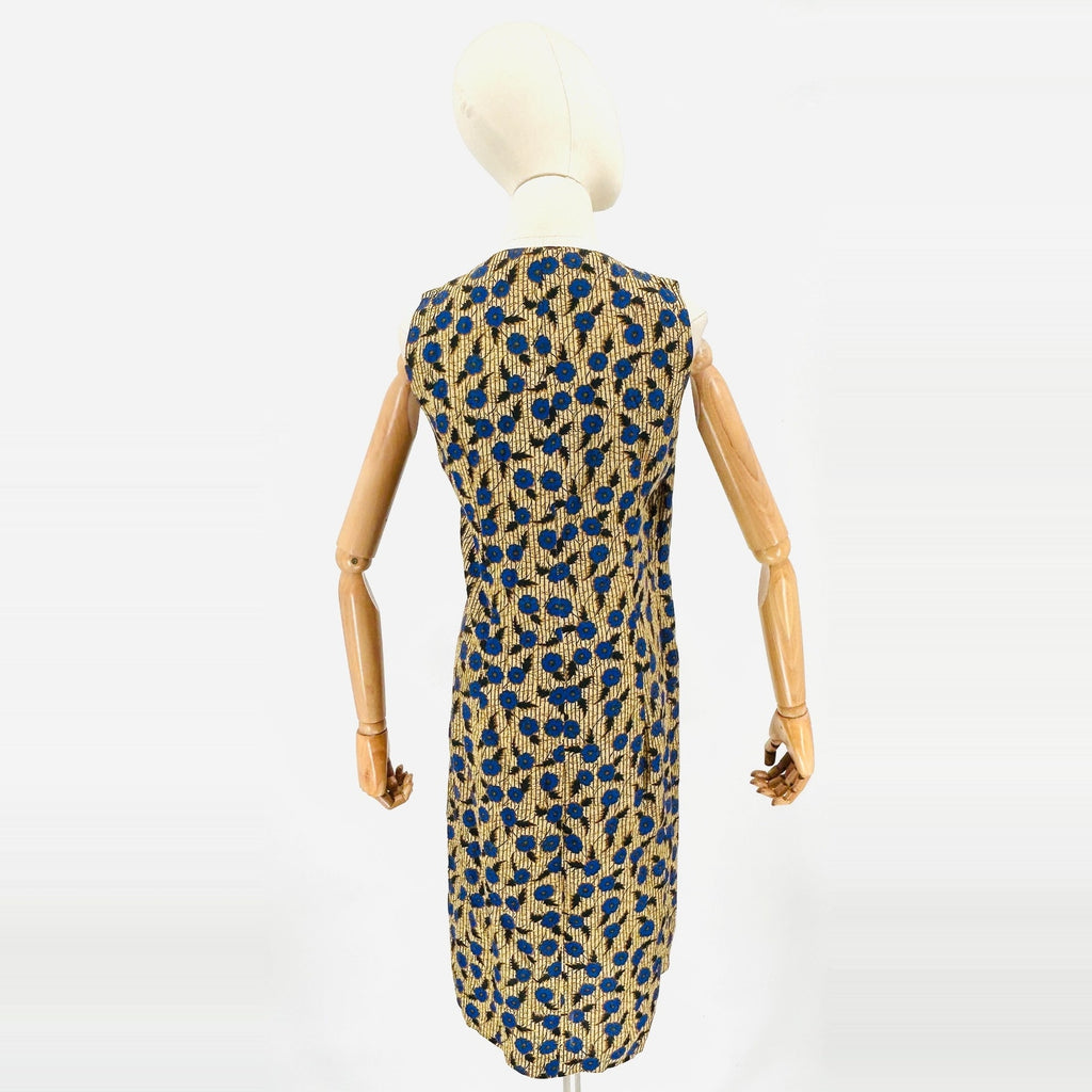 Vintage 90s The Limited Tan Blue Cotton Batik Floral Wrap Button Dress