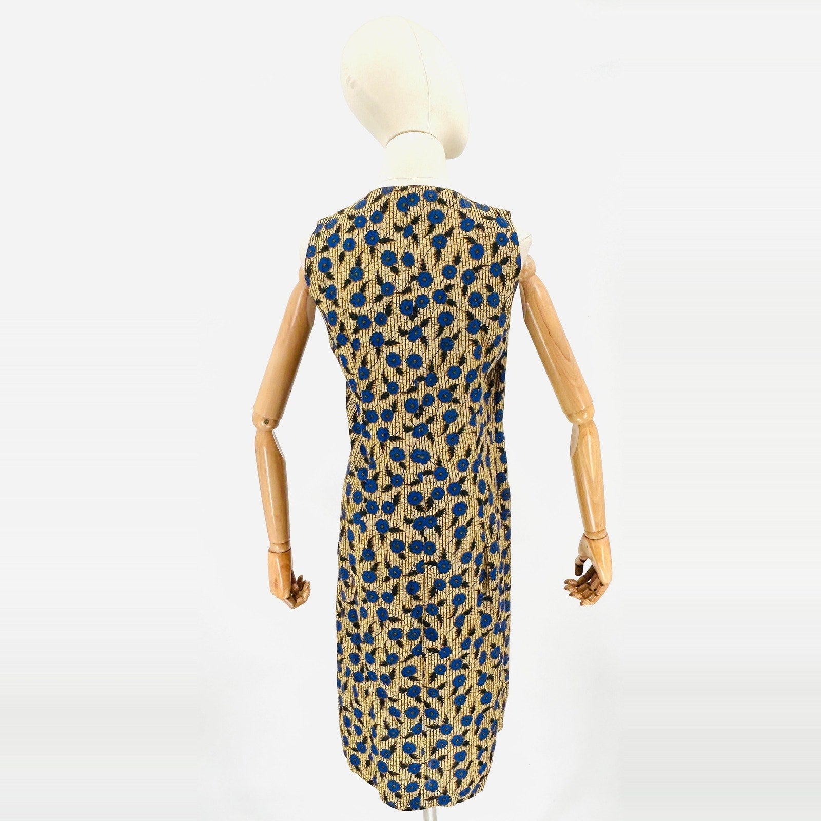Vintage 90s The Limited Tan Blue Cotton Batik Floral Wrap Button Dress