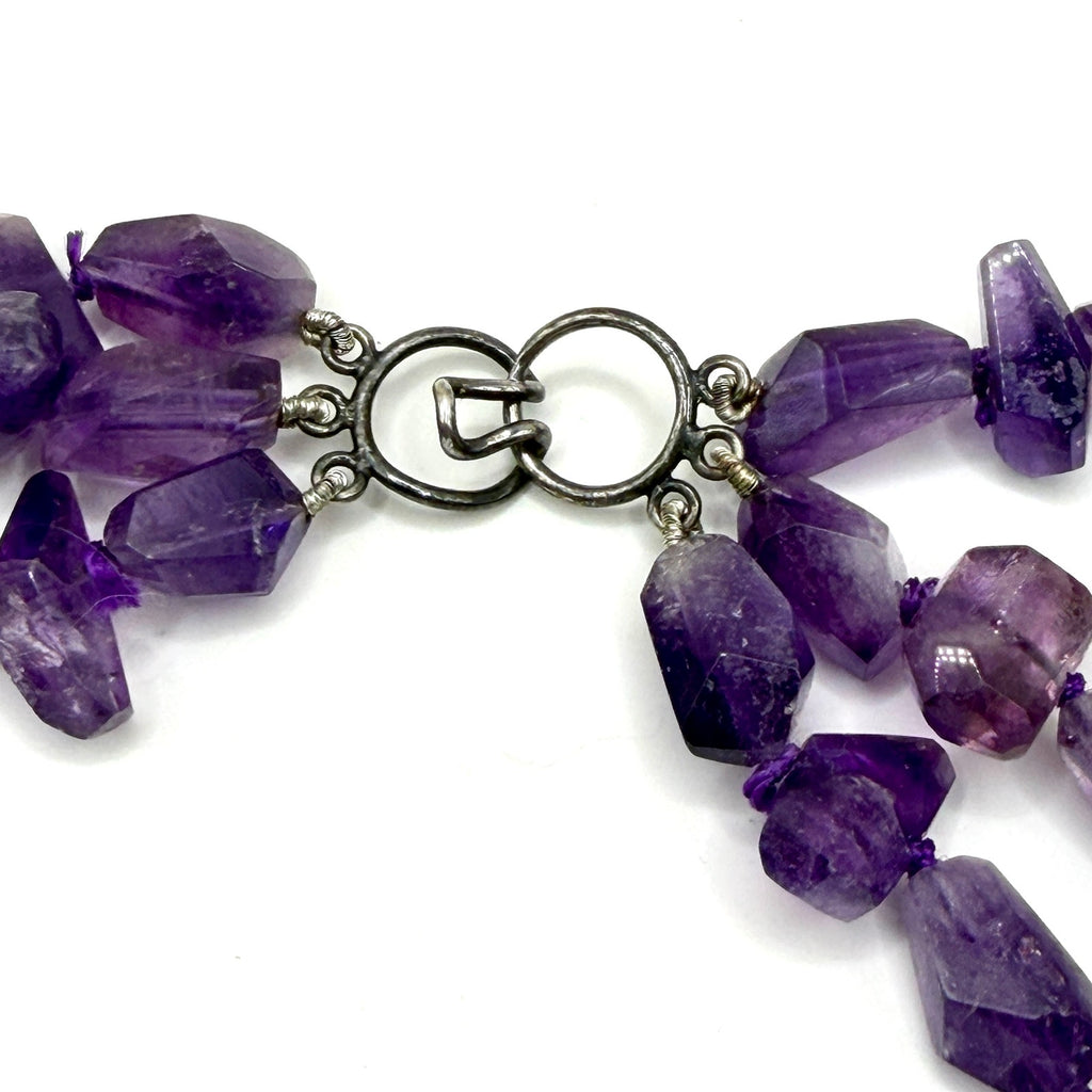 Vintage 90s Purple Sterling Silver Amethyst Multi Strand Statement Necklace