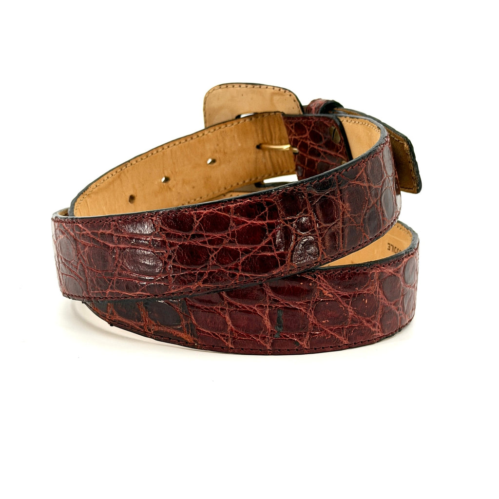 Vintage 90s Reddish Brown Genuine Crocodile Skin Minimalist Buckle Belt