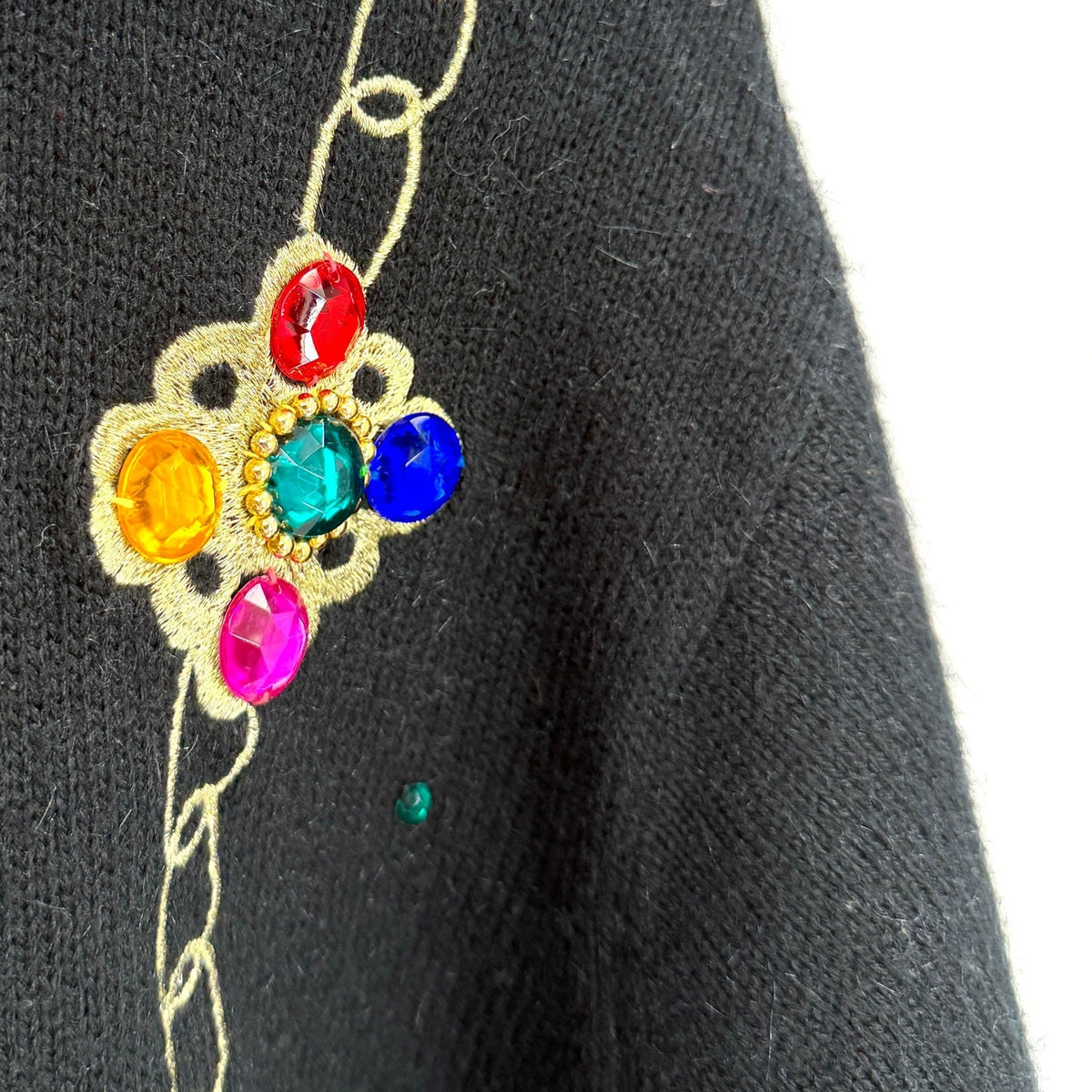 Vintage 90s Chaus Petites Black Jeweled Chain Embroidered Cardigan