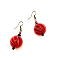 Vintage 90s Red Glass Swirl Bead Drop Earrings