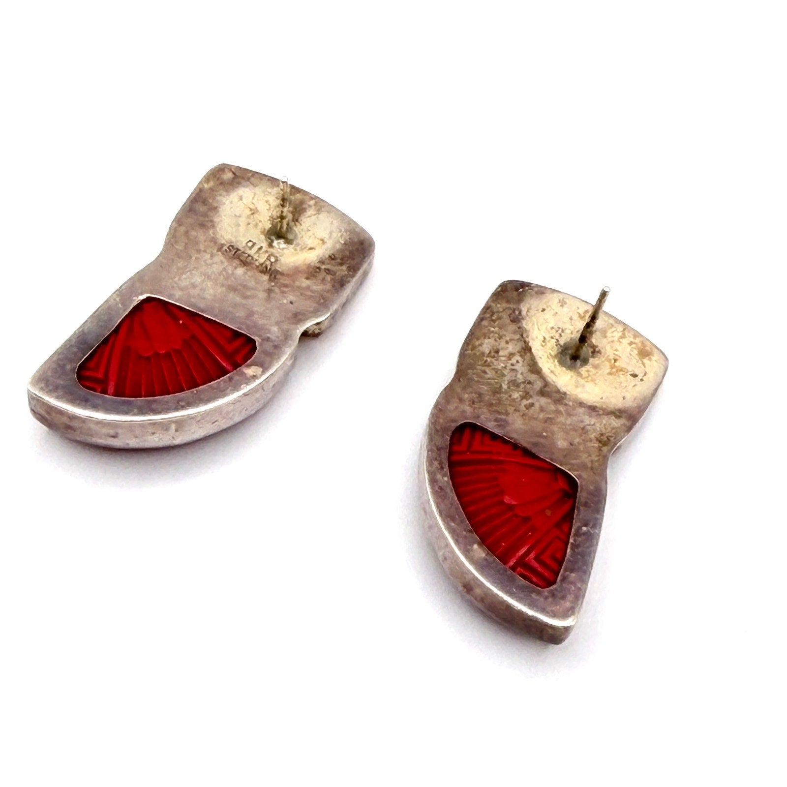 Vintage 90s Amy Kahn Russell Stamped Sterling Cinnabar Spiny Oyster Earrings