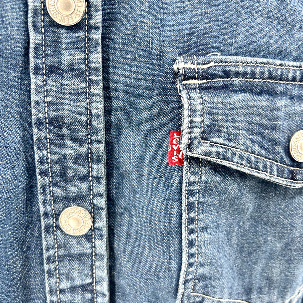 NEW Levi's Blue Denim Chambray Snap Button Western Long Sleeve Shirtdress
