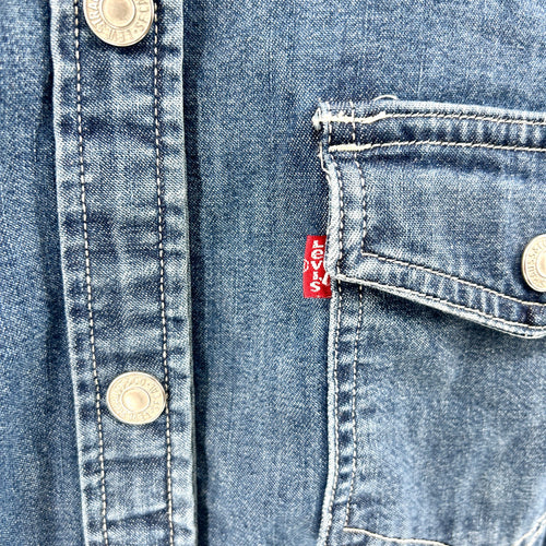 NEW Levi's Blue Denim Chambray Snap Button Western Long Sleeve Shirtdress