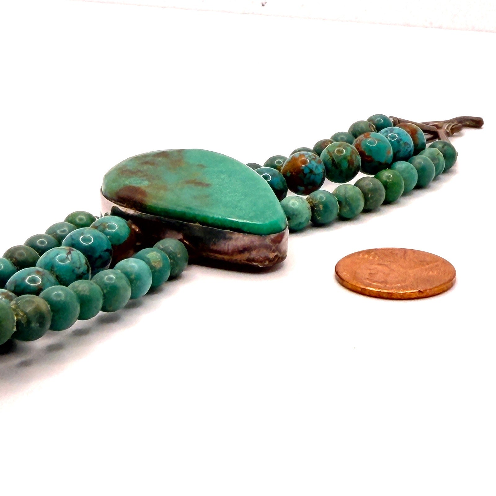 Vintage 90s Stamped Sterling Silver Blue Green Turquoise Triple Strand Bracelet