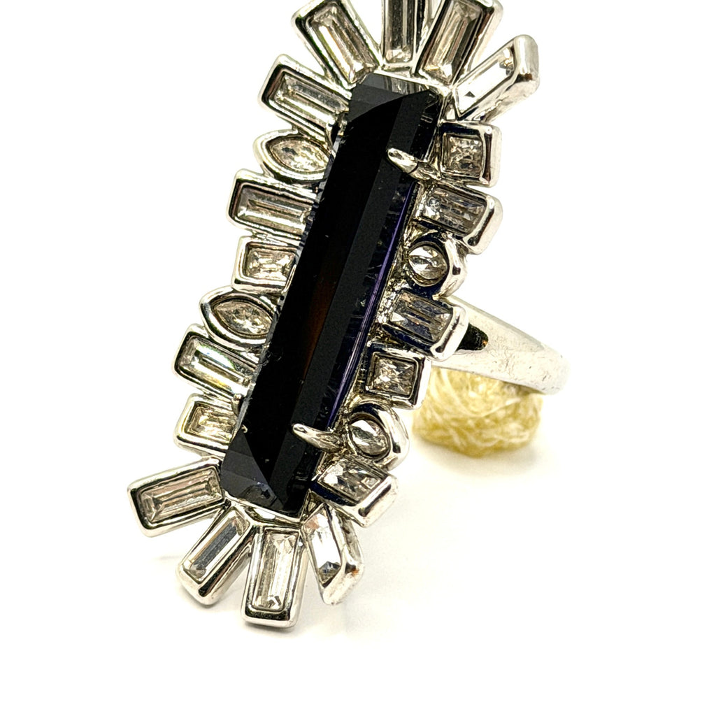 Alexis Bittar Miss Havisham Crystal Matrix Silver Tone Blue Baguette Ring