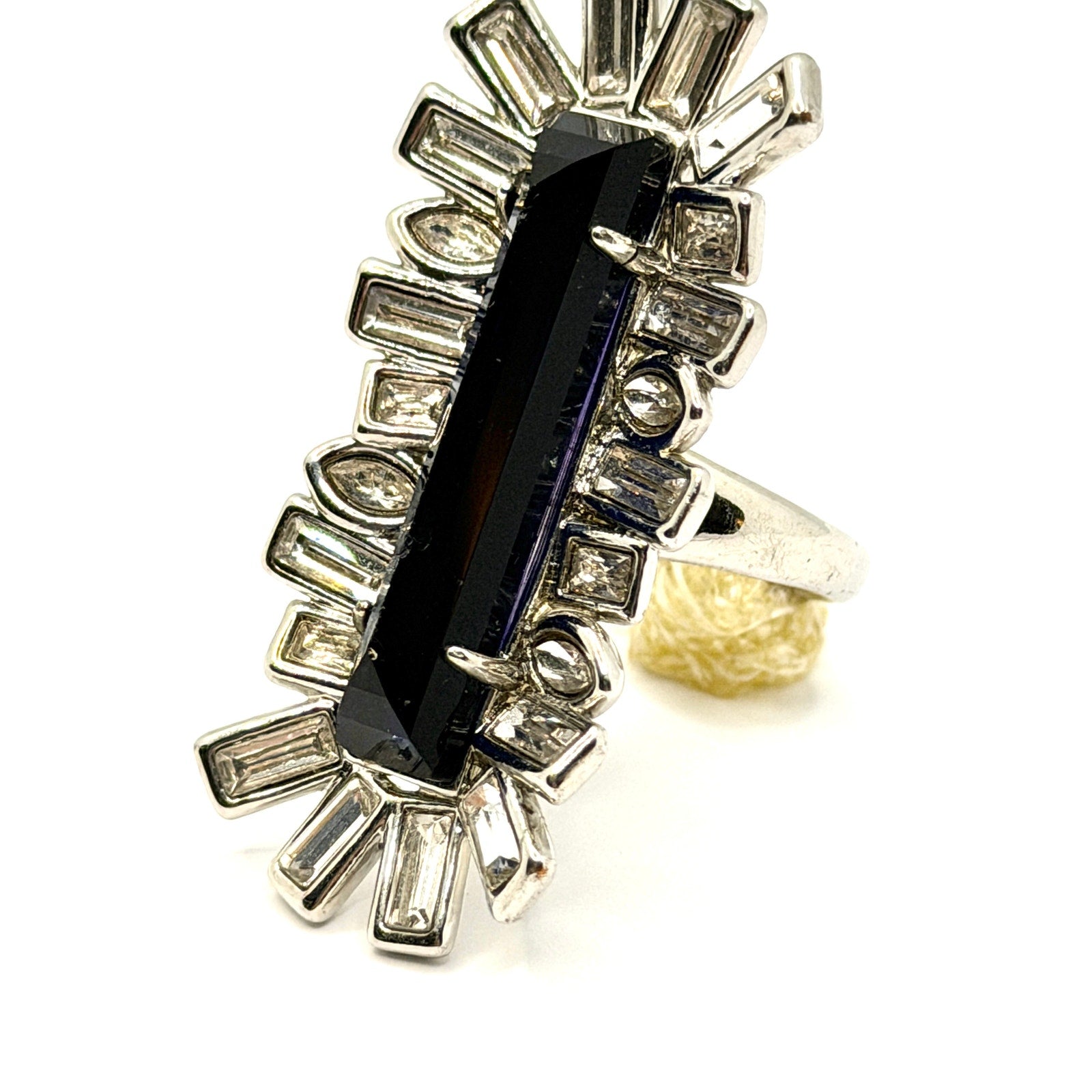 Alexis Bittar Miss Havisham Crystal Matrix Silver Tone Blue Baguette Ring
