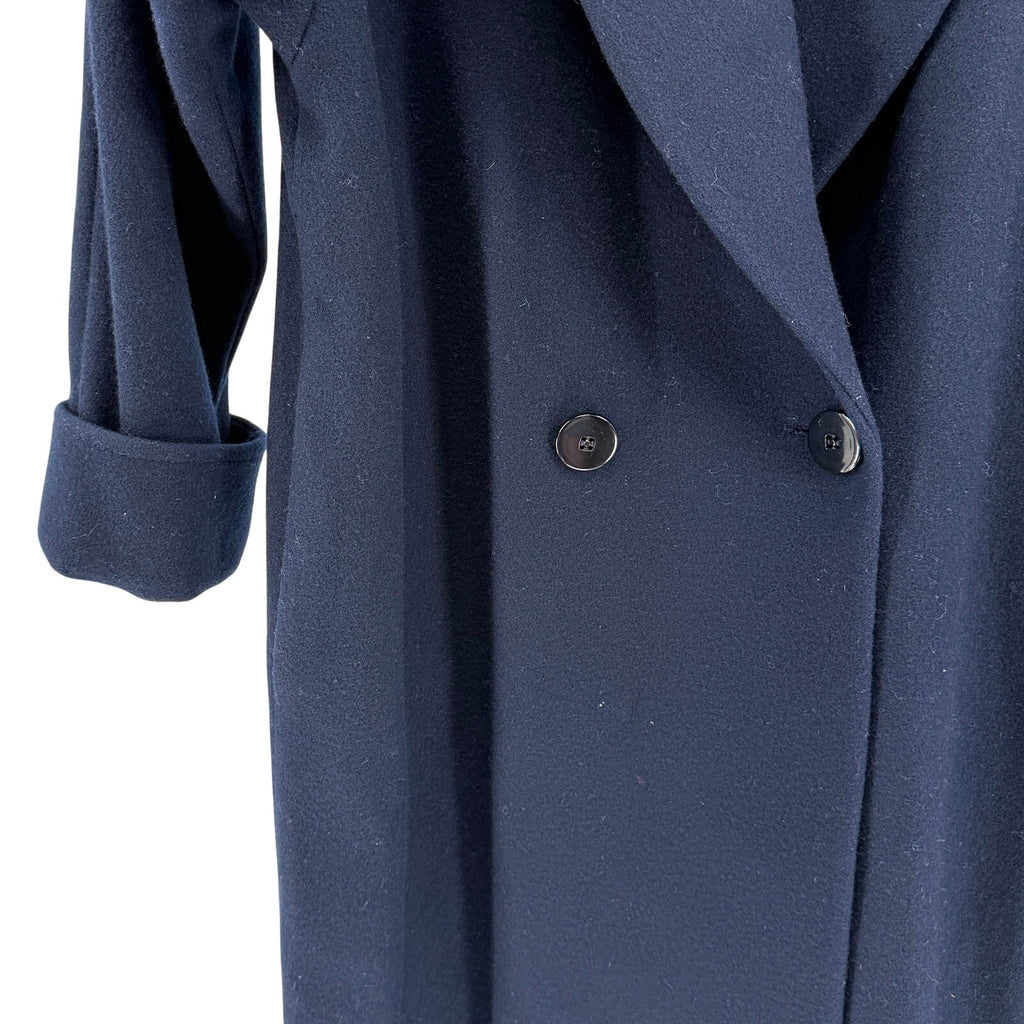 Vintage 80s Ashley Scott Navy Blue 100% Wool Shawl Collar Long Coat