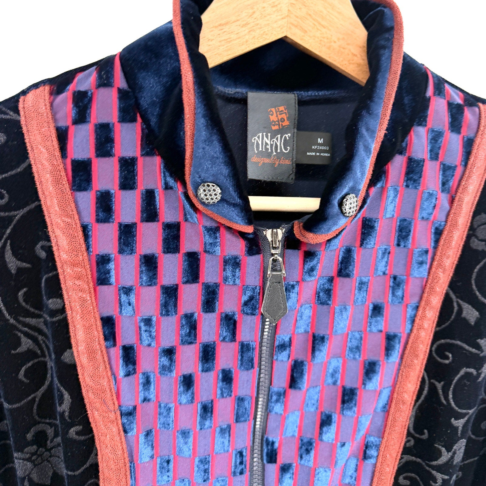 Vintage Y2K ANAC Midnight Blue Velvet Burnout Animal Print Zip Jacket