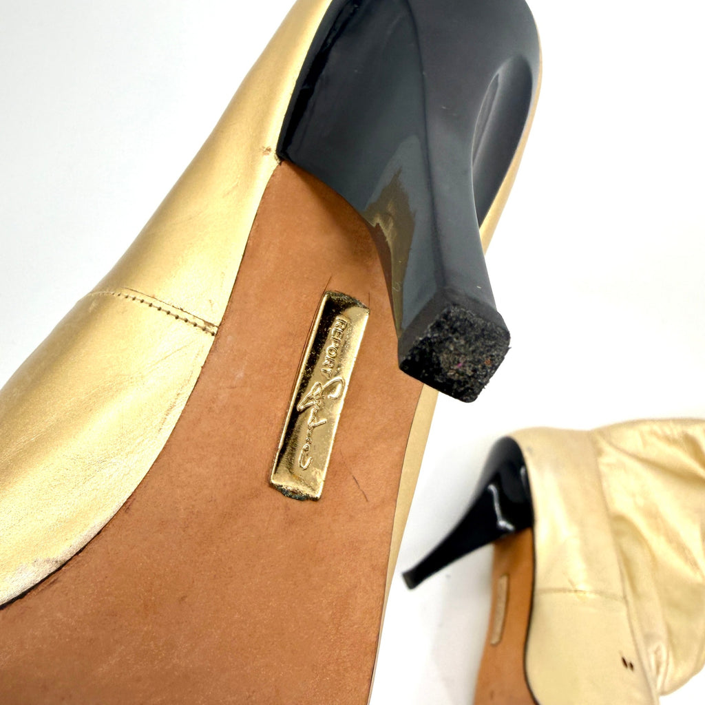 Report Signature Gold Genuine Leather Slouchy Pointed Toe Glam Heel Booties