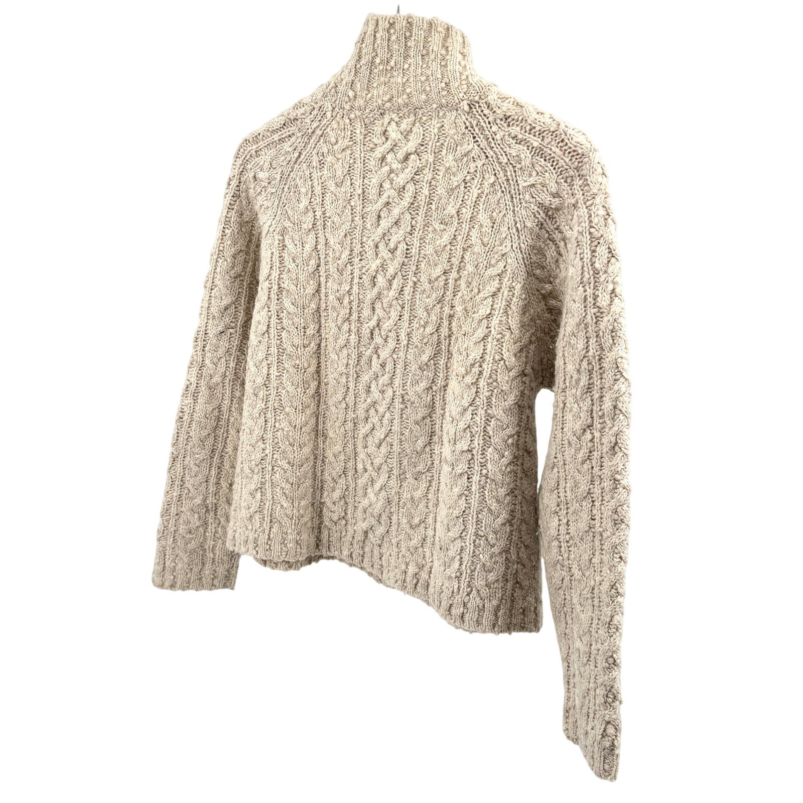 Vintage 90s J.Crew Oatmeal Cable Knit Funnel Neck Sweater