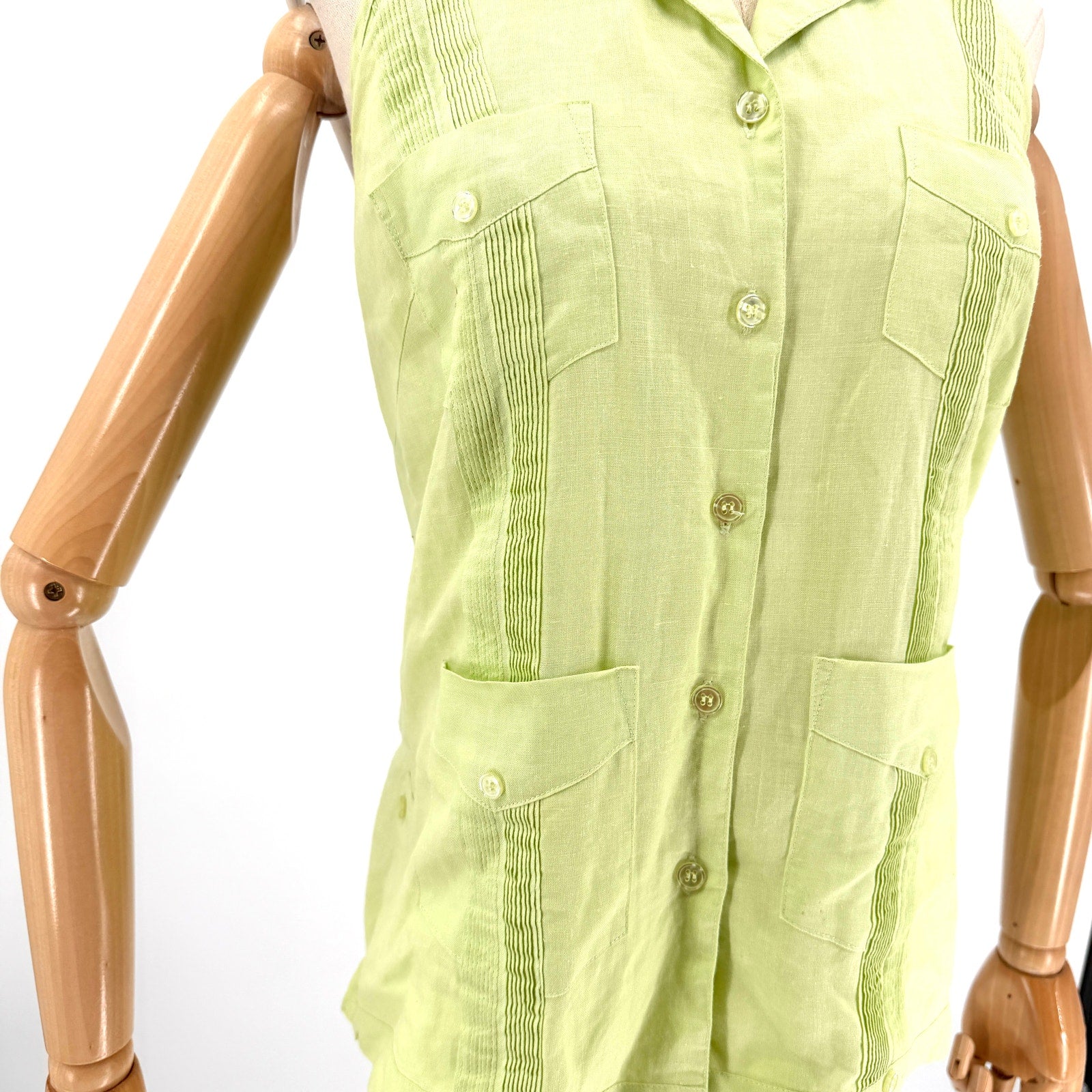 Alexandra Nicole Pistachio Green Linen Guayabera Halter Top