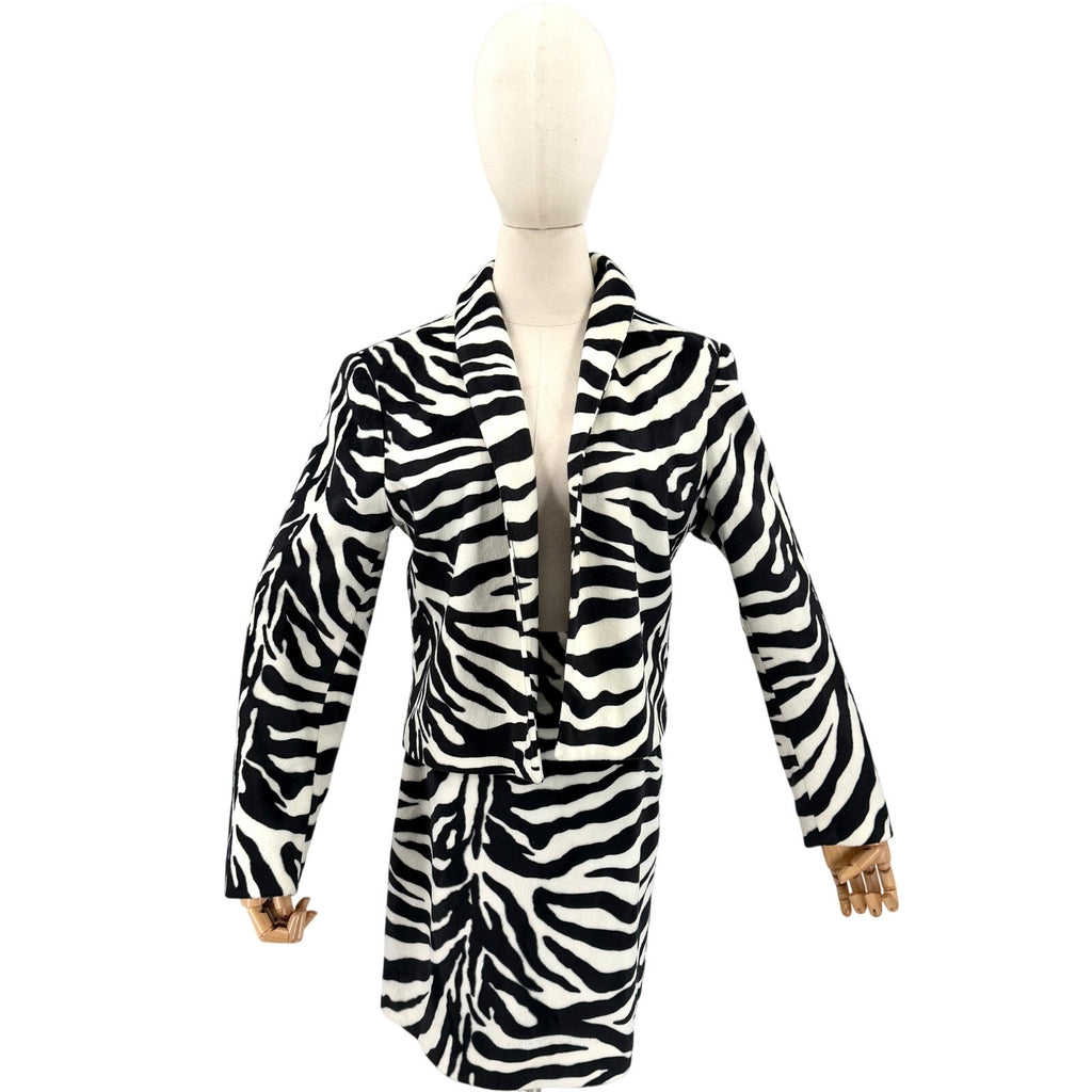 Vintage 90s Focus 2000 Charles Glueck Black White Zebra Mini Skirt Suit Set