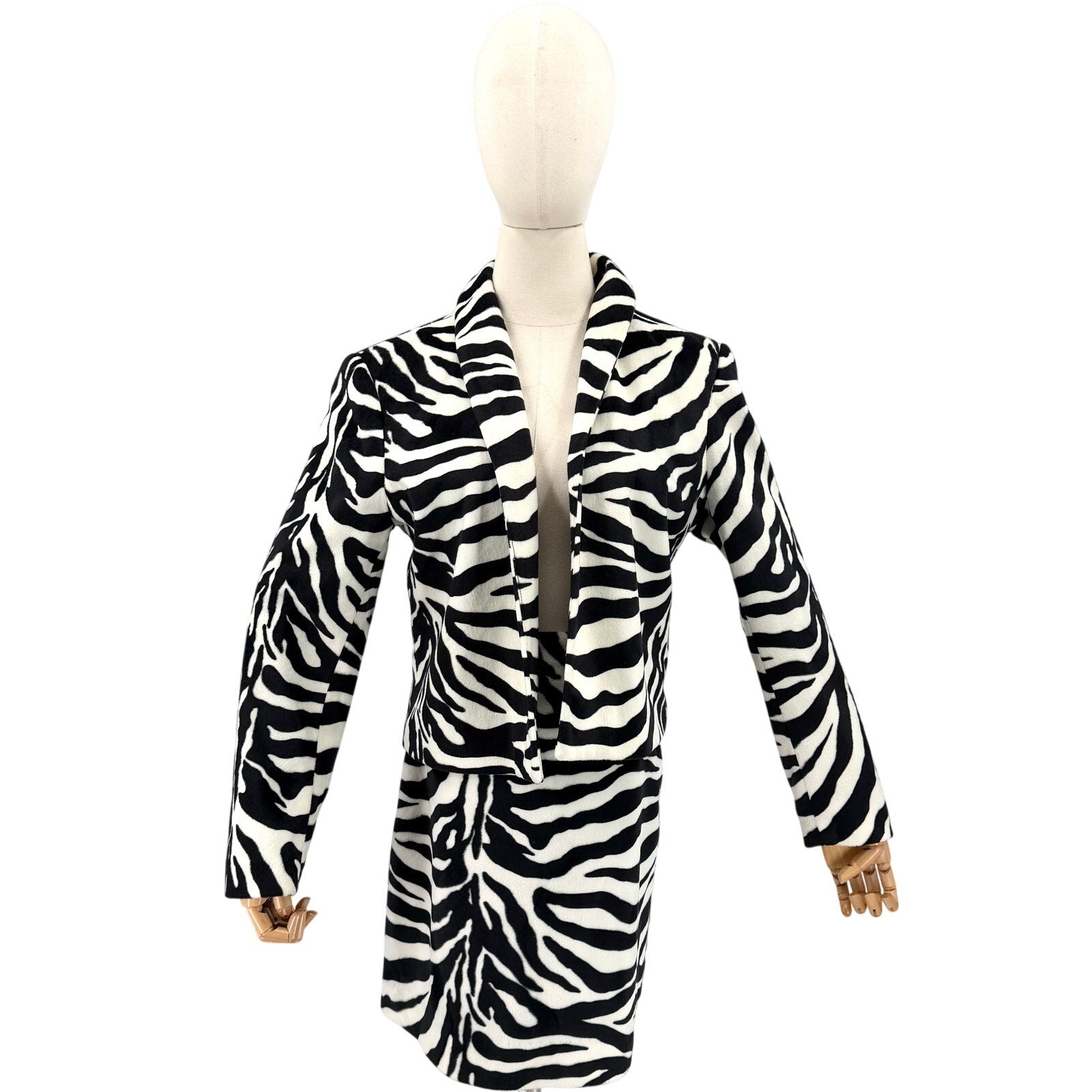Vintage 90s Focus 2000 Charles Glueck Black White Zebra Mini Skirt Suit Set