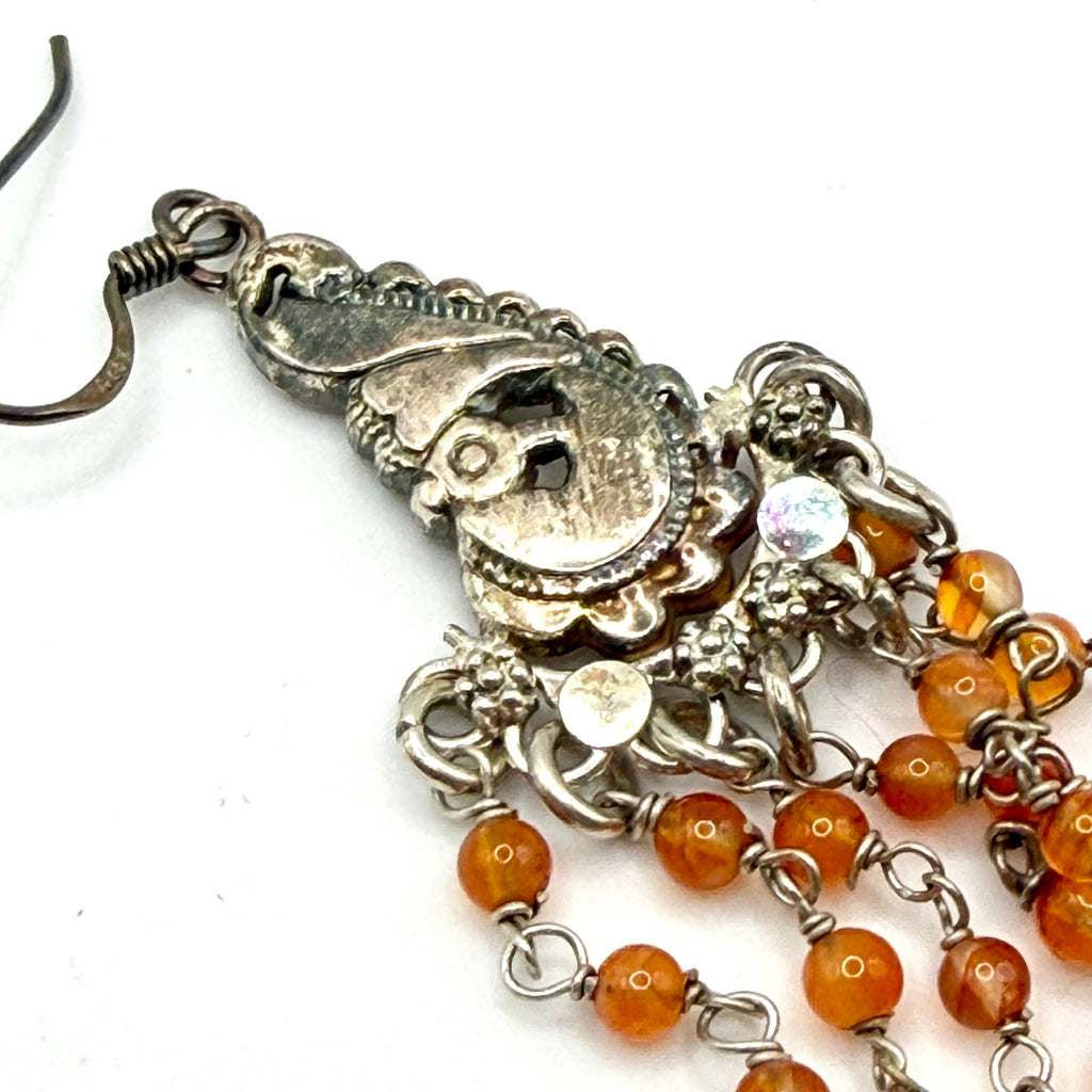 Vintage 90s Orange Faux Carnelian Chandelier Dangle Earrings