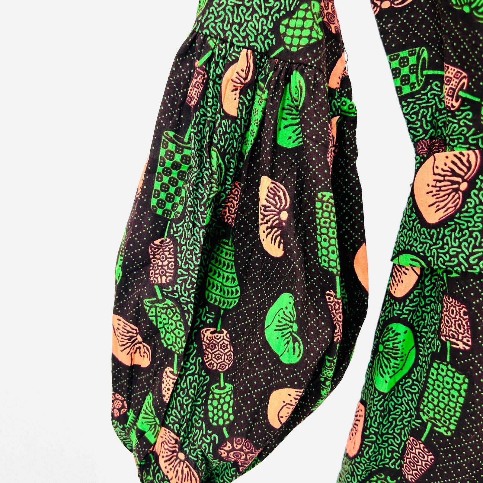 NWT Tribalbyn Green Coral Mushroom Ankara Print Cotton Balloon Sleeve Jumpsuit