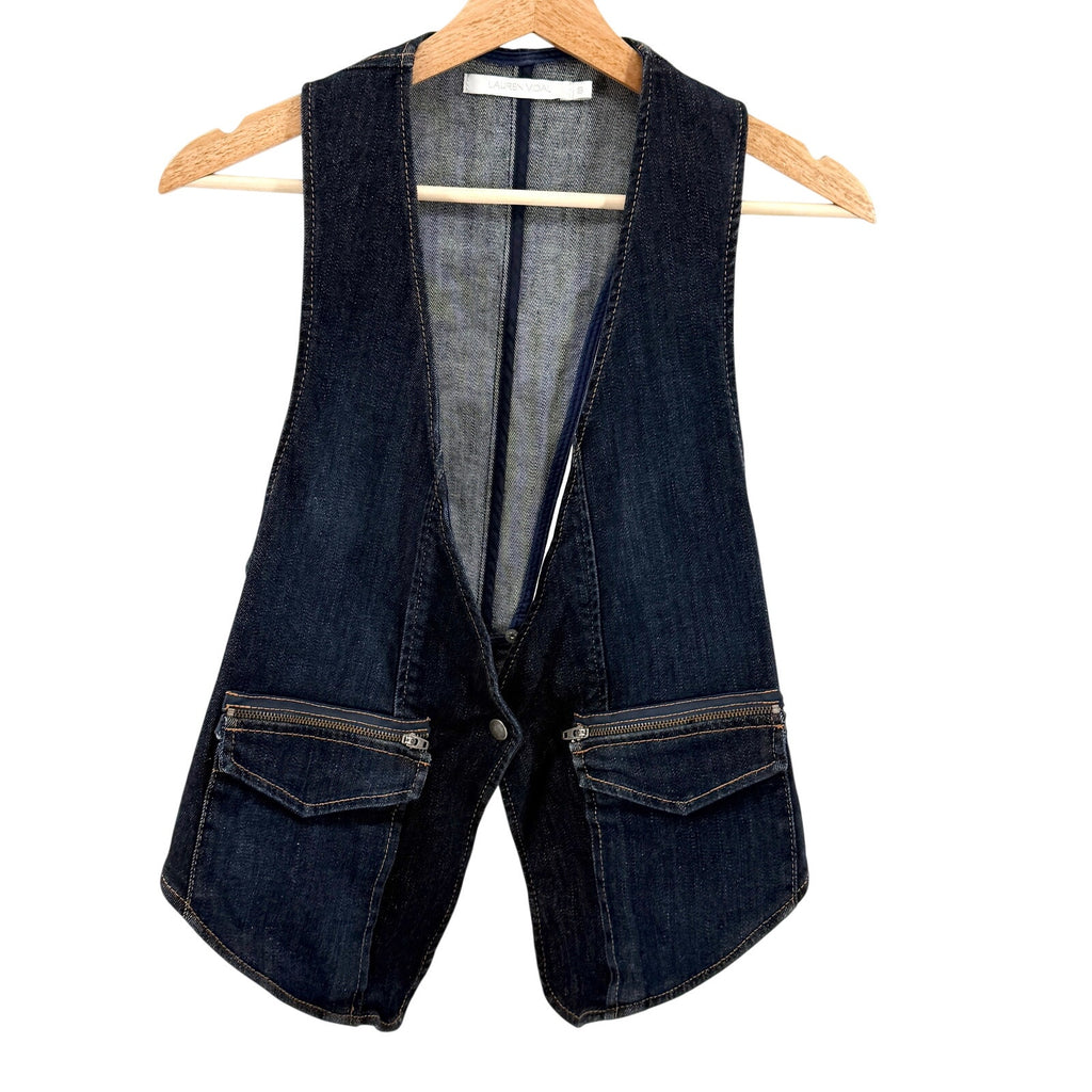Lauren Vidal Blue Denim Zip Pocket Vest