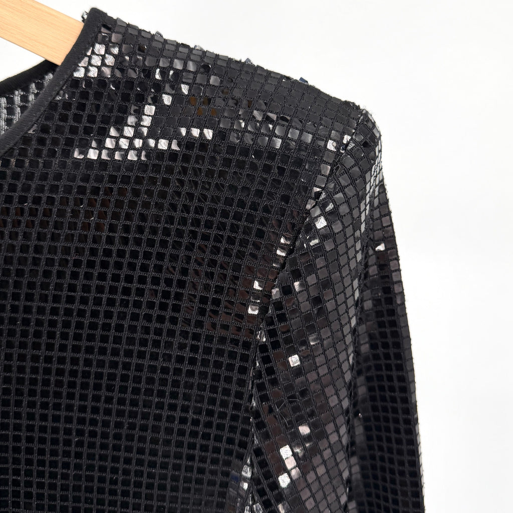 Love Moschino Black Square Sequin Mini Dress Shoulder Pad Stretch Party Shift