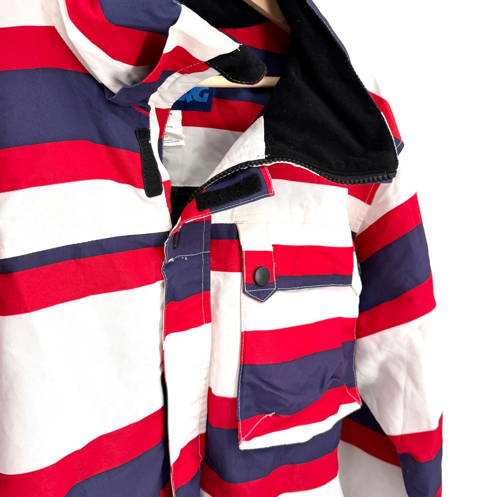 Vintage Y2K Iceburg Nautical Red White Blue Striped Ski Windbreaker Jacket