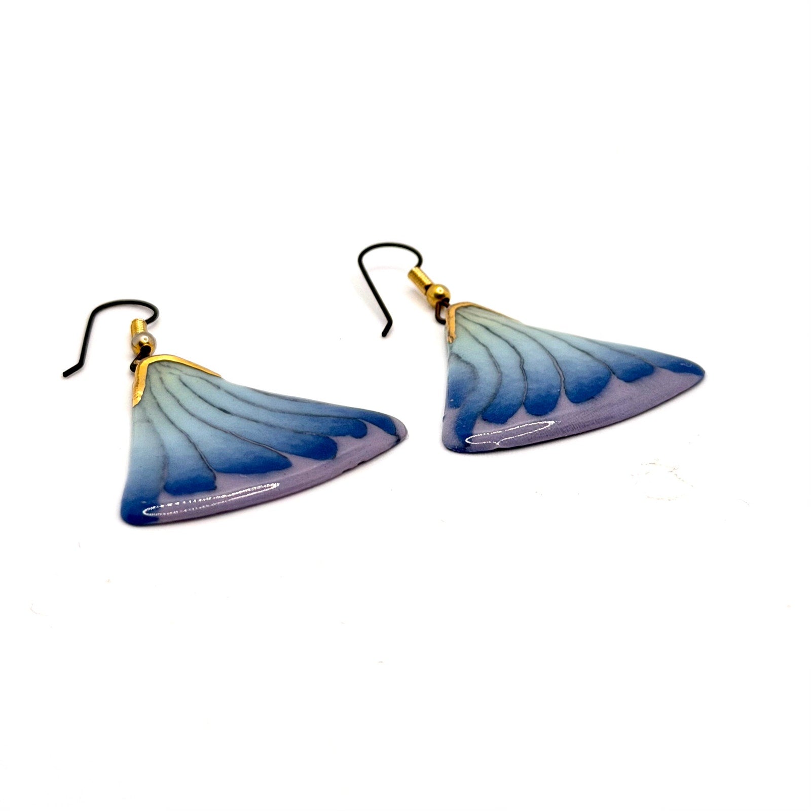 Vintage 90s Blue Purple Gradient Enamel Fan Dangle Earrings