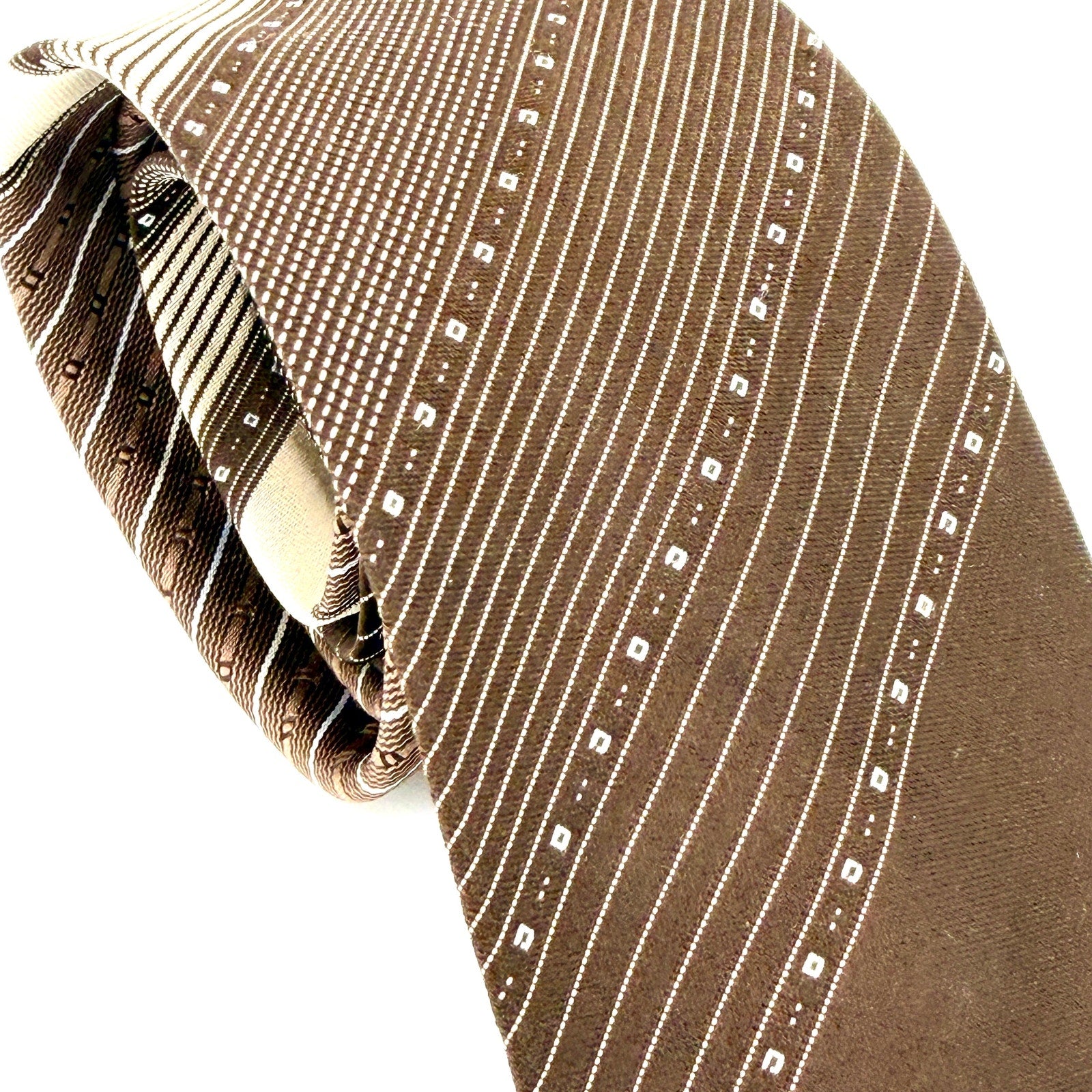 Vintage 70s Anua Brown Cream Pinstripe Necktie