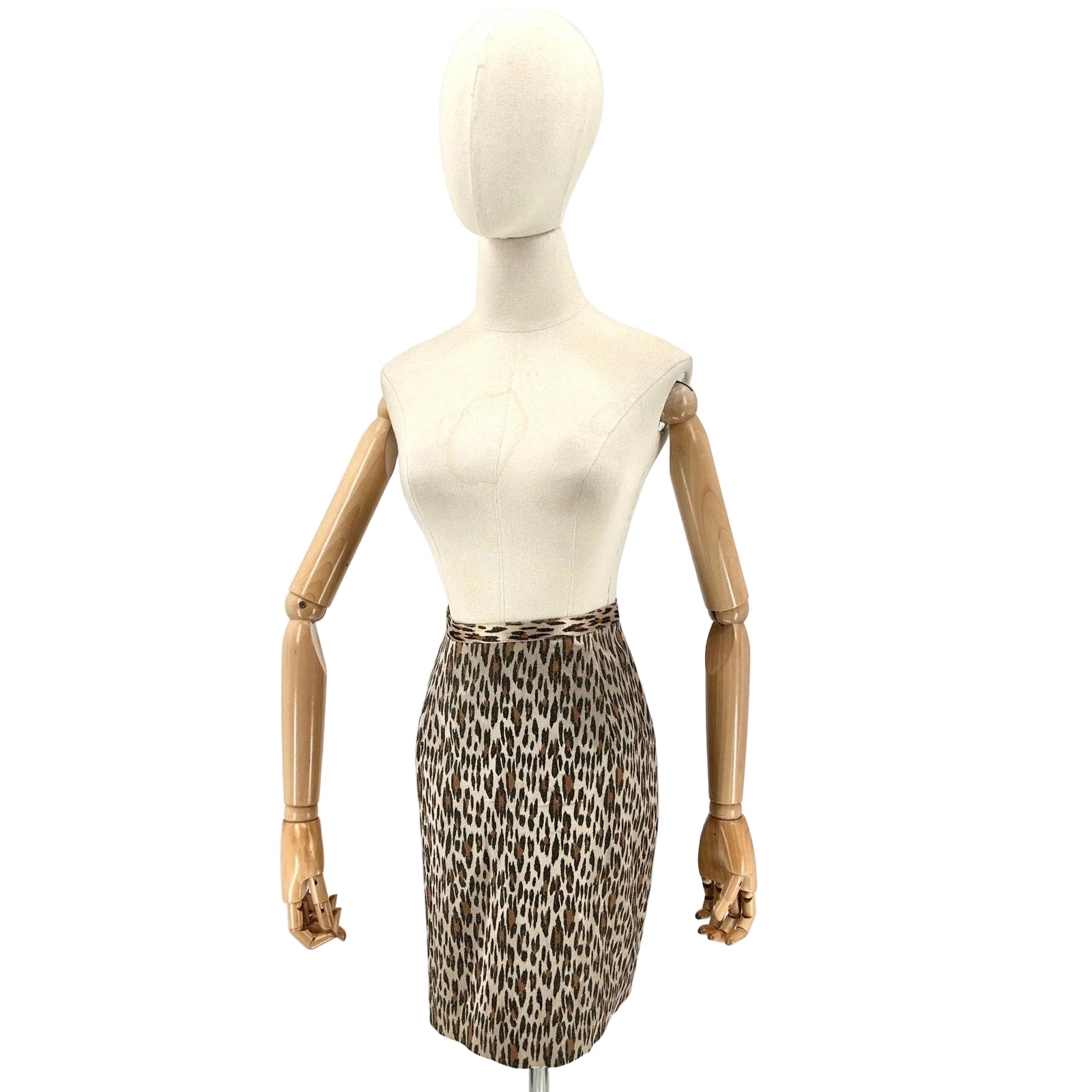 Vintage 90s Alberto Makali Sport Leopard Satin Brocade Pencil Skirt