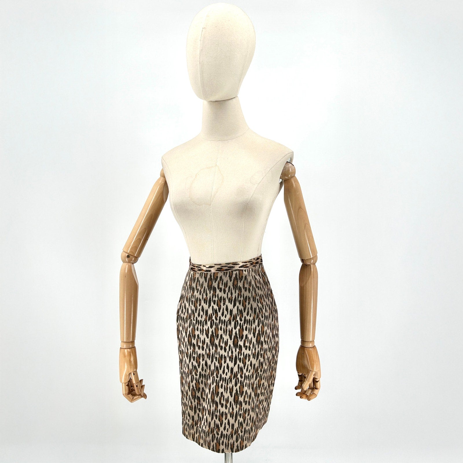 Vintage 90s Alberto Makali Sport Leopard Satin Brocade Pencil Skirt