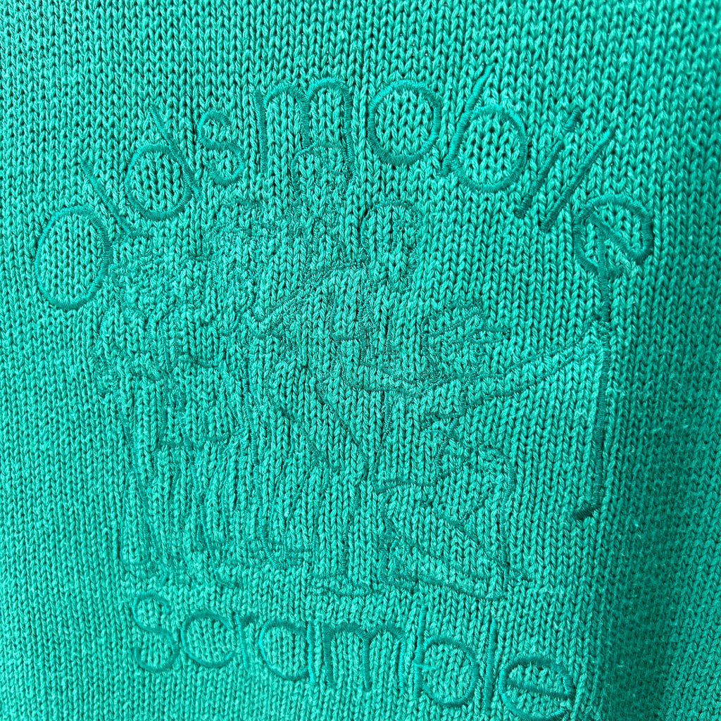 Vintage 80s LaMode Jade Green 100% Cotton Embroidered Golf Tournament Sweater