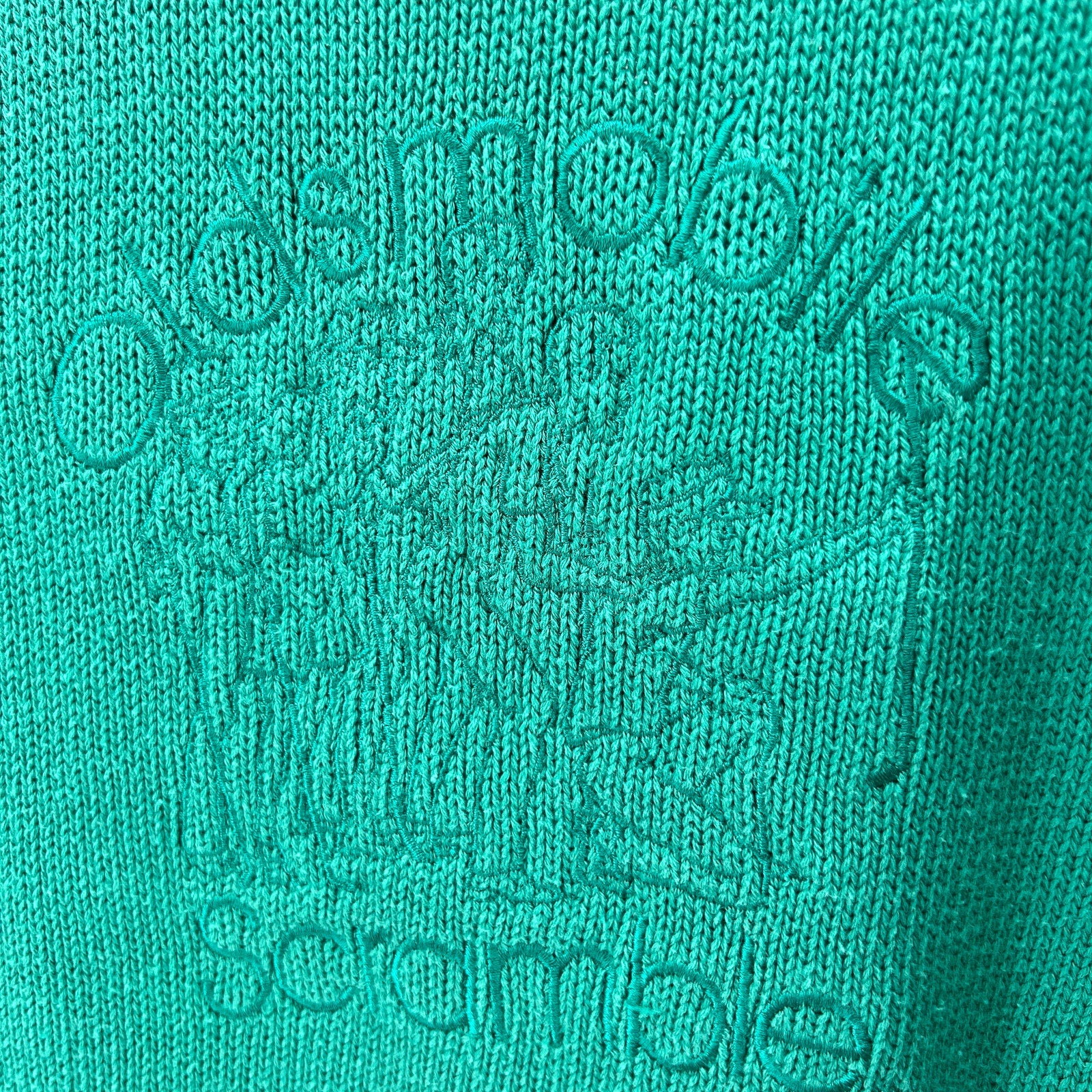 Vintage 80s LaMode Jade Green 100% Cotton Embroidered Golf Tournament Sweater