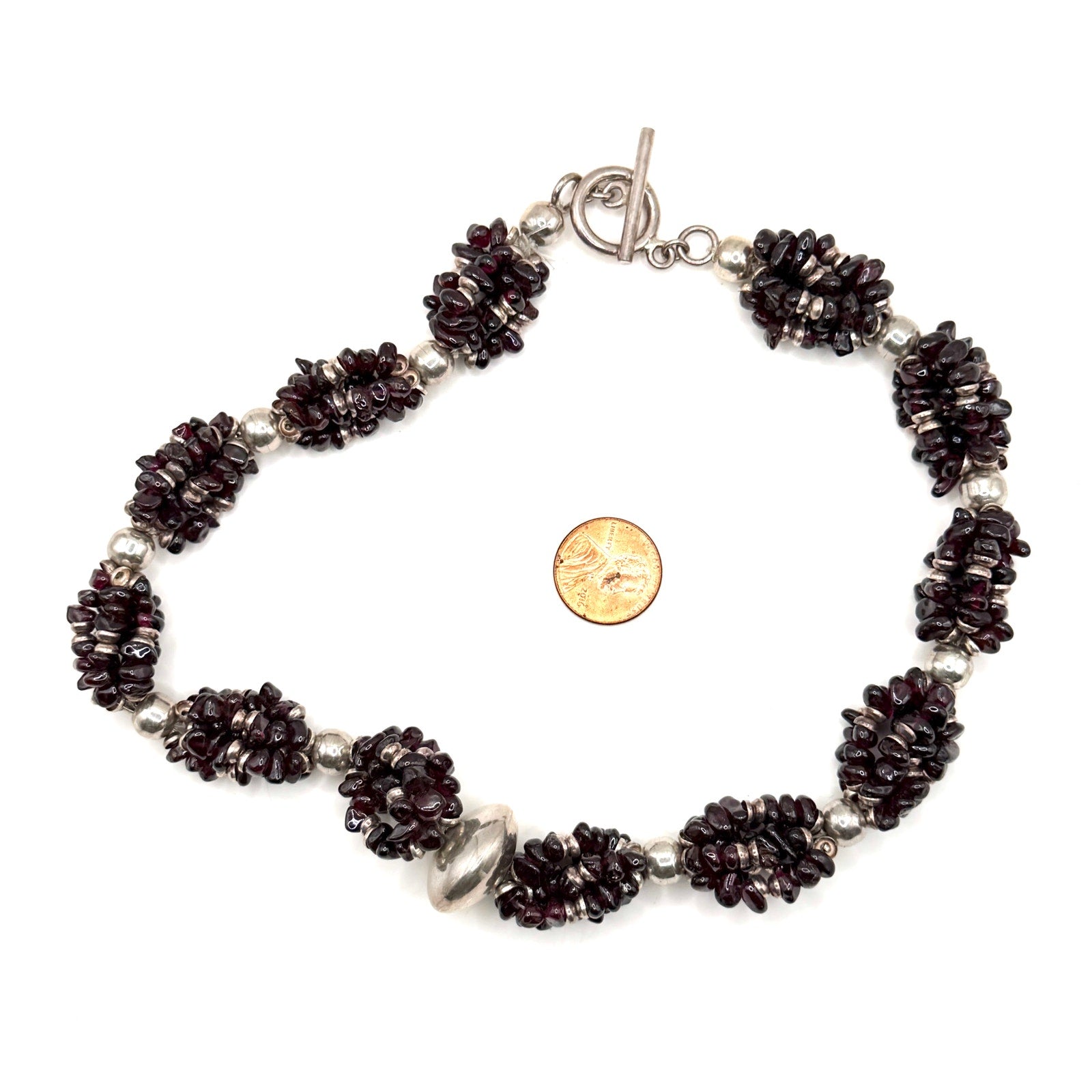 Vintage 90s Red Garnet Chunk Sterling Silver Statement Toggle Necklace