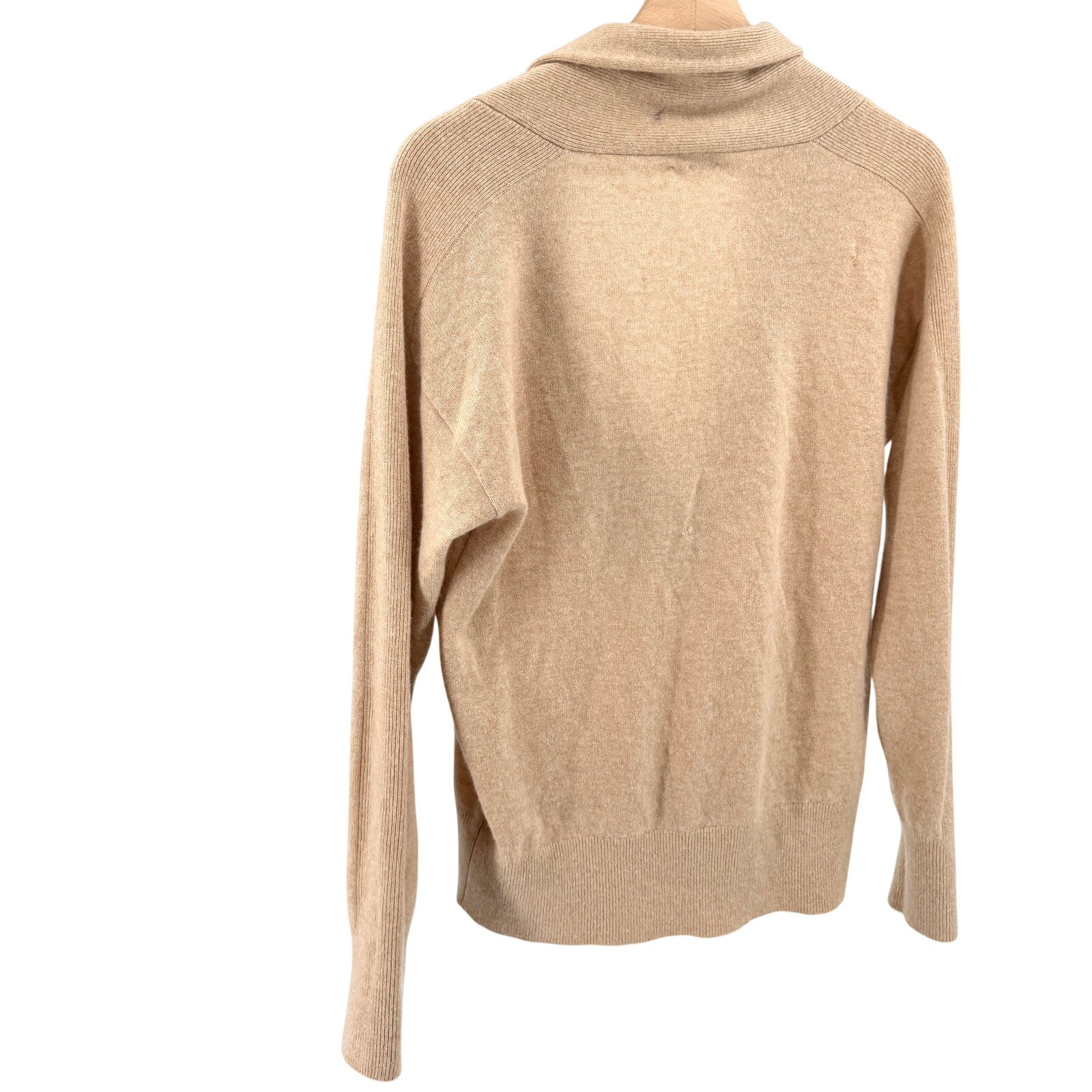 Reiss Camel Cashmere Minimalist Shawl Collar Sweater V-Neck Top