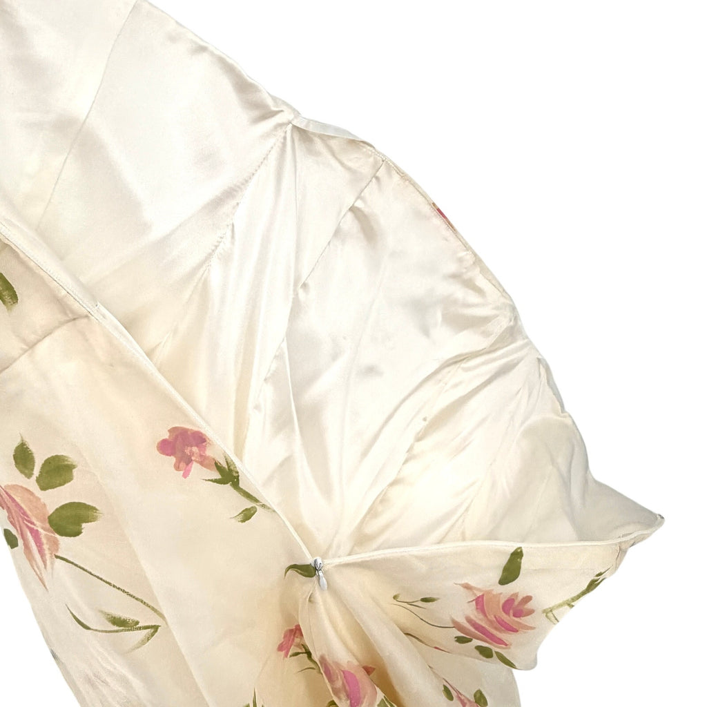 Vintage 90s Helena White 100% Silk Garden Party Handpainted Strapless Dress