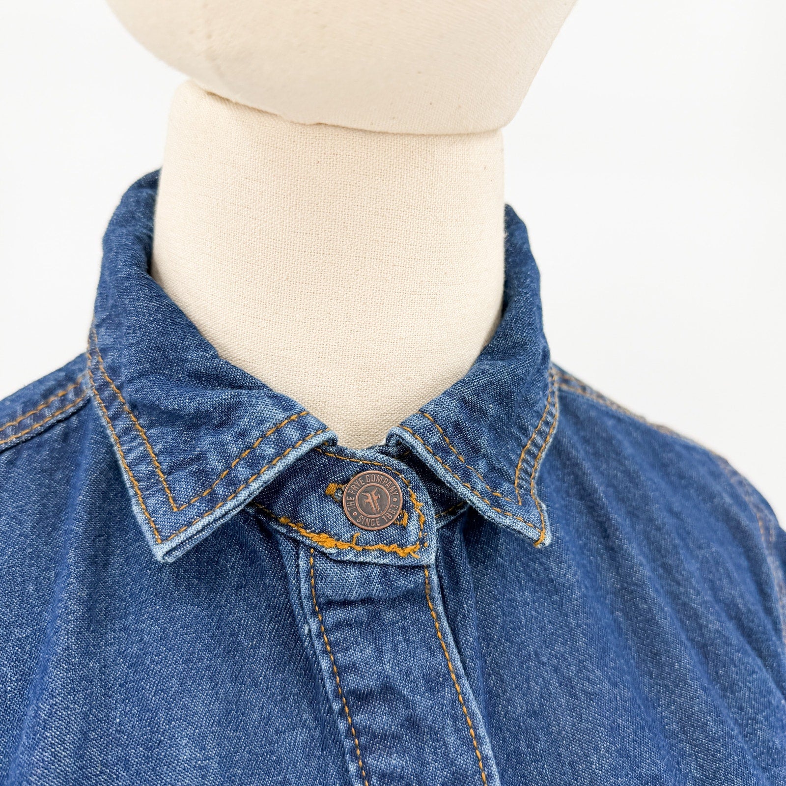 Frye Blue 100% Cotton Button Front Pocket Denim Mini Shirt Dress