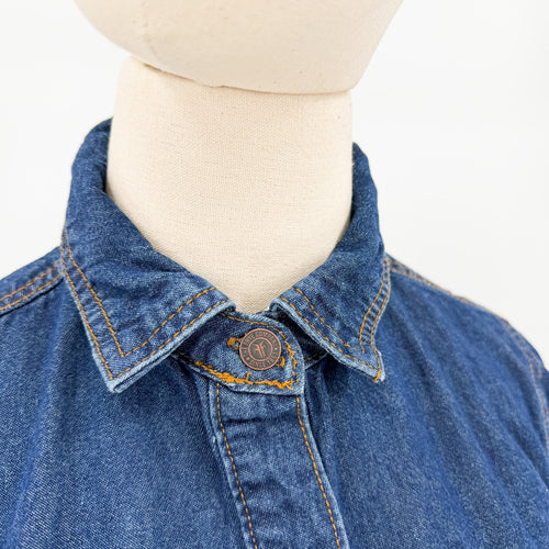 Frye Blue 100% Cotton Button Front Pocket Denim Mini Shirt Dress