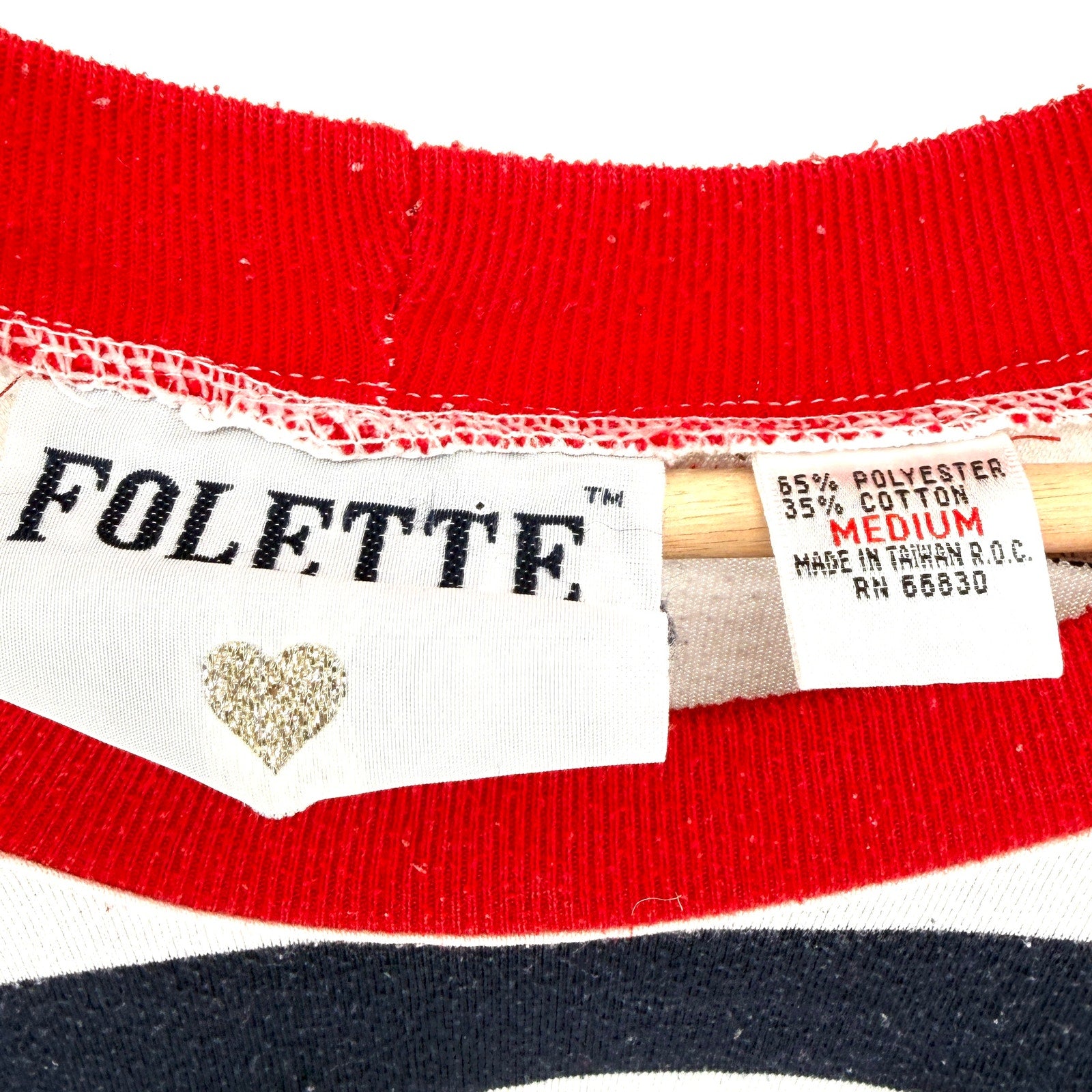 Vintage 90s Folette Navy White Stripe Red Trim Long Sleeve Sport Shirt