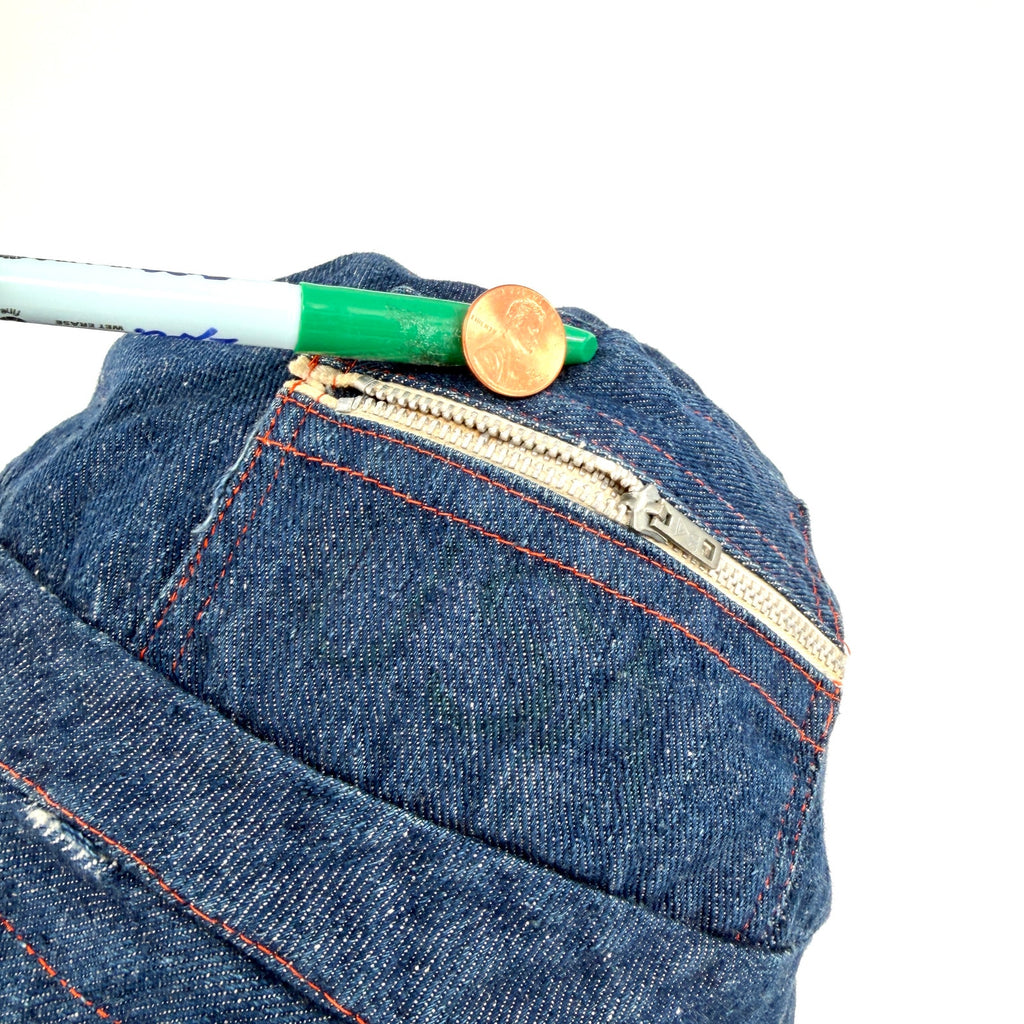 Vintage 70s Handmade Blue Denim Steel Zipper Utility Bucket Hat