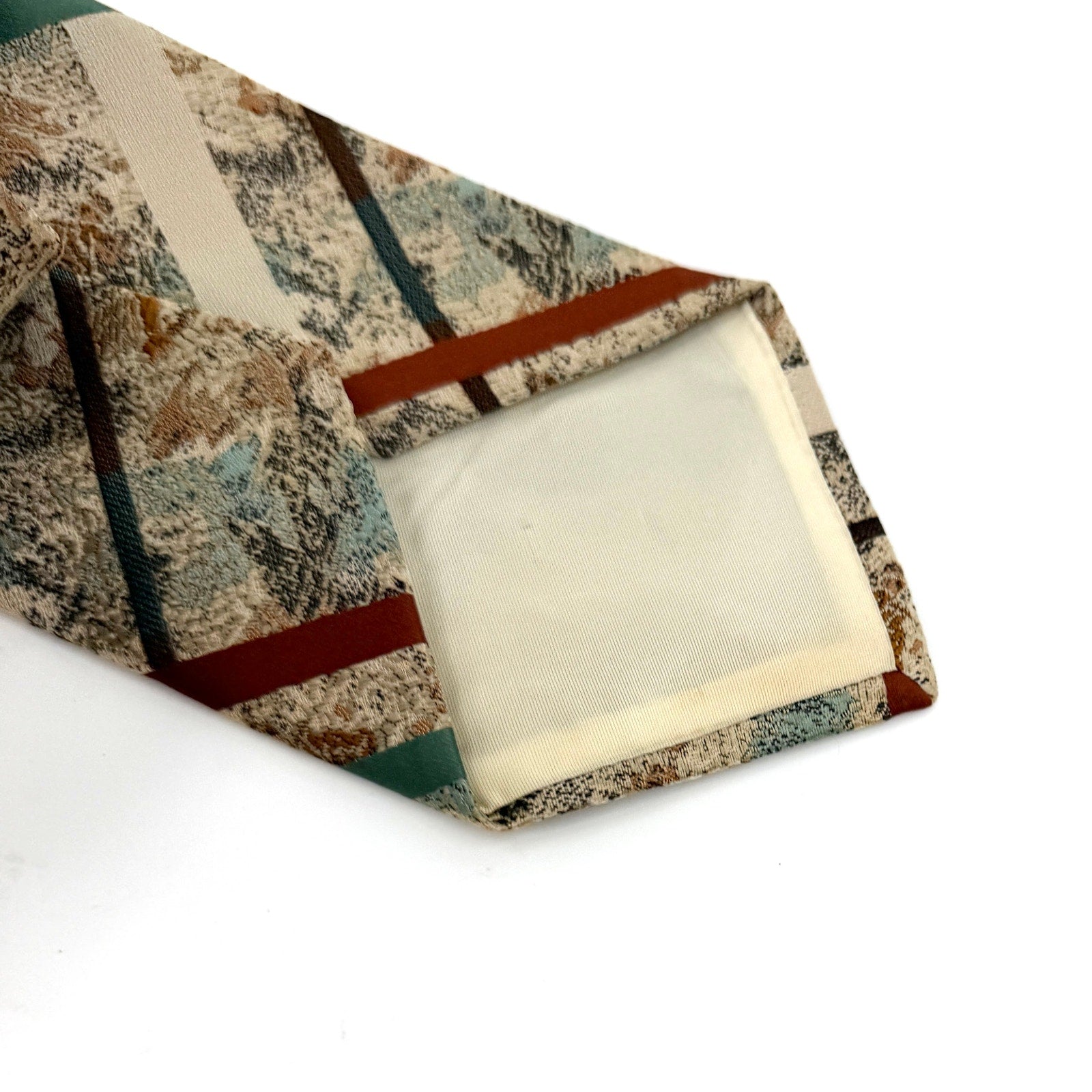 Vintage 70s Don Loper Beverly Hills Beige Green Abstract Super Wide Necktie