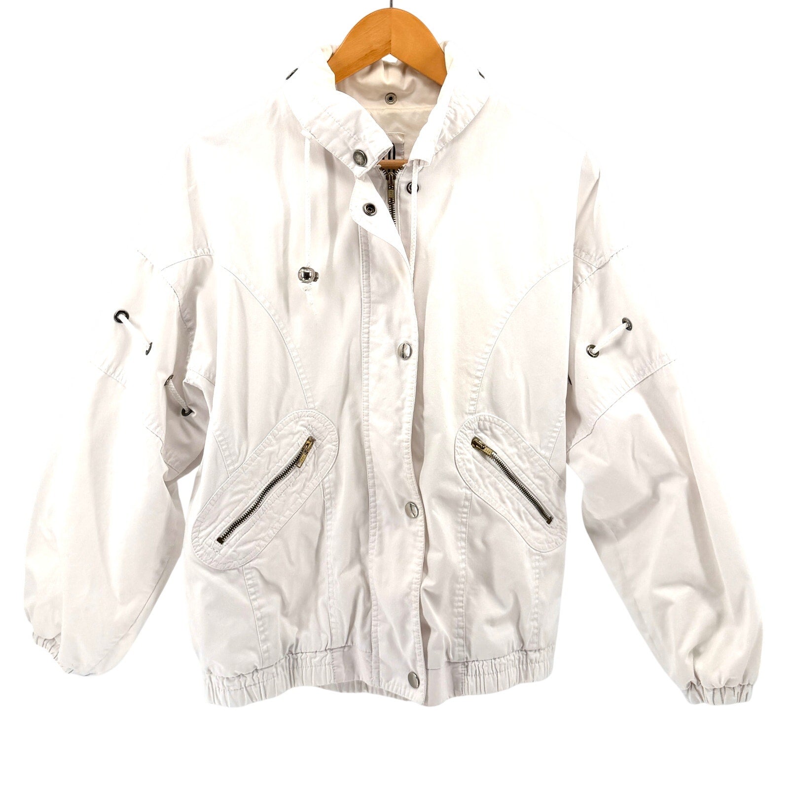 Vintage 90s PAO Originals White Sporty Drawstring Windbreaker Jacket